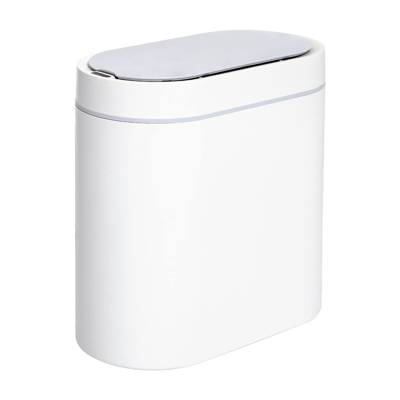 2 Gallon Slim Motion Sensor Trash Can with Lid - Automatic Touchless Bathroom Garbage Bin for Bedroom, Living Room, Toilet & Office - White | Space-Saving Design for Small Spaces & Modern Homes