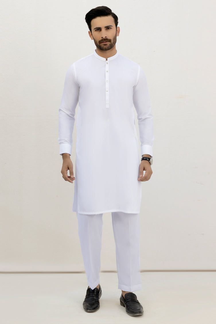 Premium Blended White Kurta Pajama Set by J. Junaid Jamshed - Comfortable Traditional Pakistani Outfit for Men - Perfect for Eid, Weddings & Special Occasions