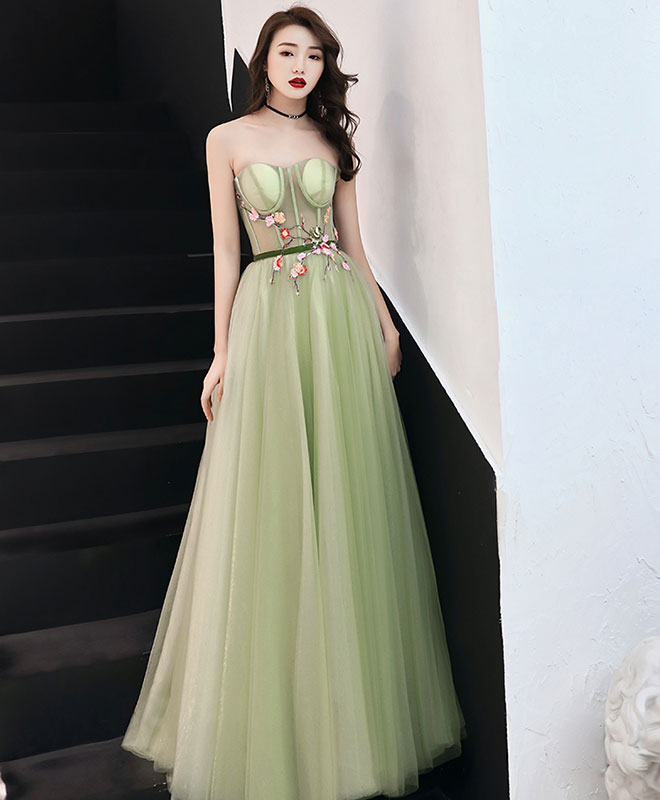 Elegant Sweetheart Neckline Tulle Long Prom Dress, Green Evening Gown for Formal Events & Special Occasions