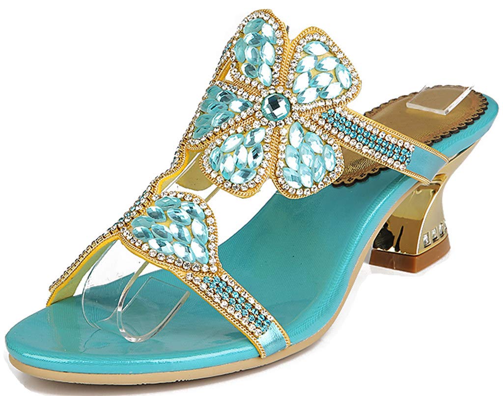 LizFoYa Women's Rhinestone Embellished Flower Heels - Crystal Dress Sandals for Parties, Weddings & Special Occasions