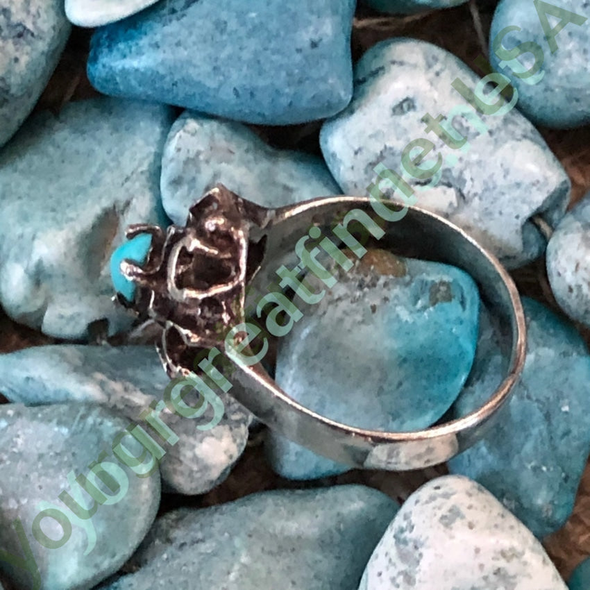 Sterling Silver and Turquoise Ring Size 6.75 - Handmade Southwest Style Jewelry for Women - Perfect for Boho Fashion, Gift Giving & Special Occasions