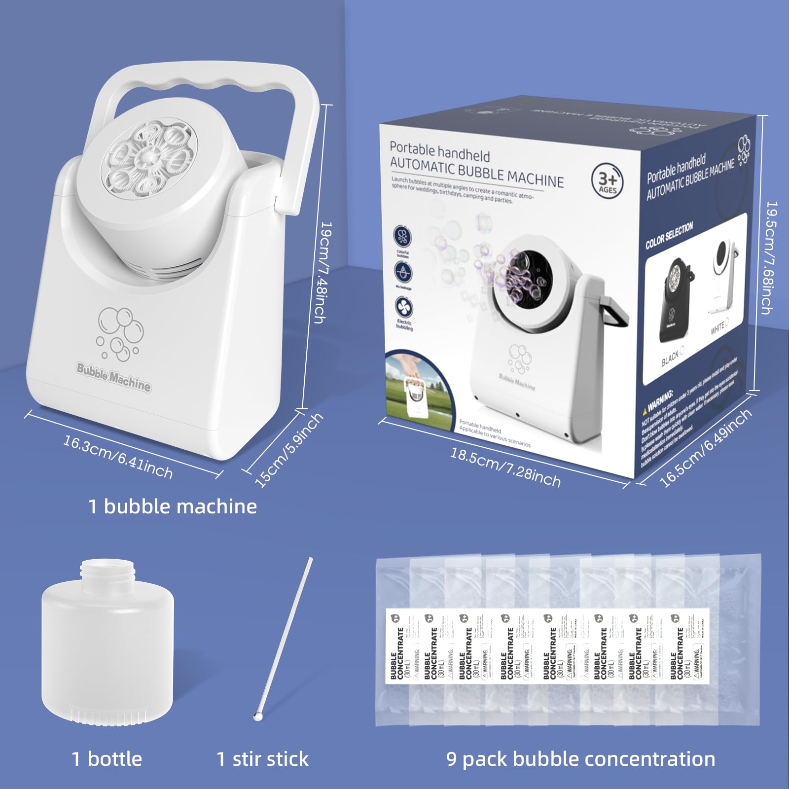 **Automatic Bubble Blower Machine for Kids - Battery Operated, 90° Adjustable Angle, Portable Electric Bubble Maker - Perfect for Birthday Parties, Weddings, Outdoor Play & Indoor Fun (White)**