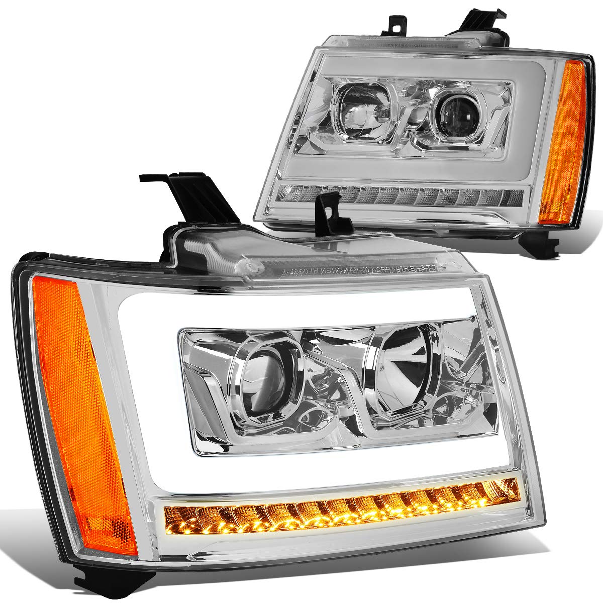 Auto Dynasty LED DRL Headlights Assembly for 2007-2014 Chevy Tahoe Suburban Avalanche - Driver & Passenger Side Projector Headlamps with LED Sequential Turn Signal, Chrome Housing & Amber Corner - Perfect for Night Driving & Off-Road Adventures