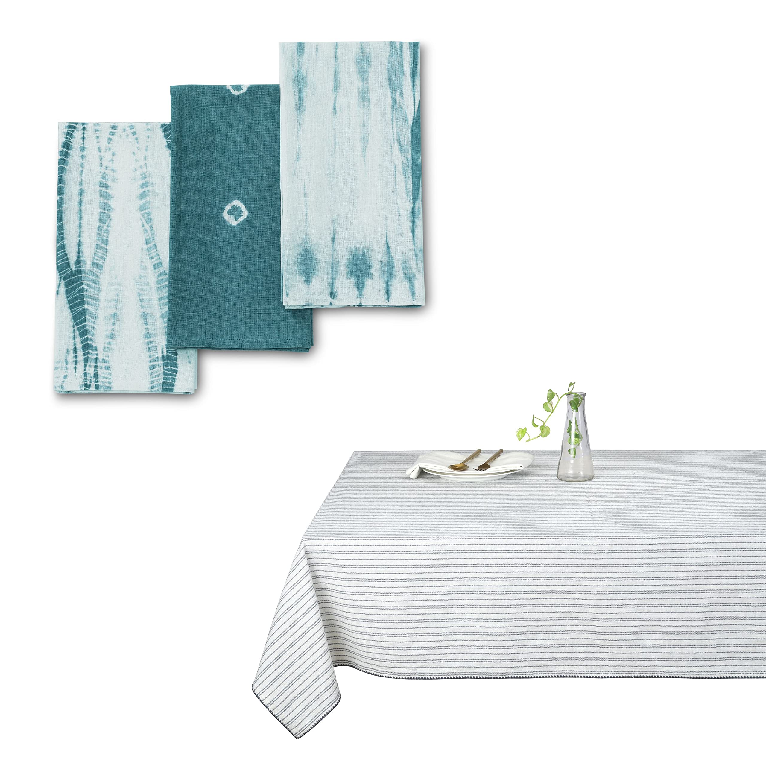 Premium 100% Cotton Boho Kitchen Dish Towels with Hanging Loop - Set of 6 Modern Decorative Tea Towels for Drying Dishes & Table Linens - Perfect for 6-Foot Dining Tables, Farmhouse Kitchens & Cozy Home Decor