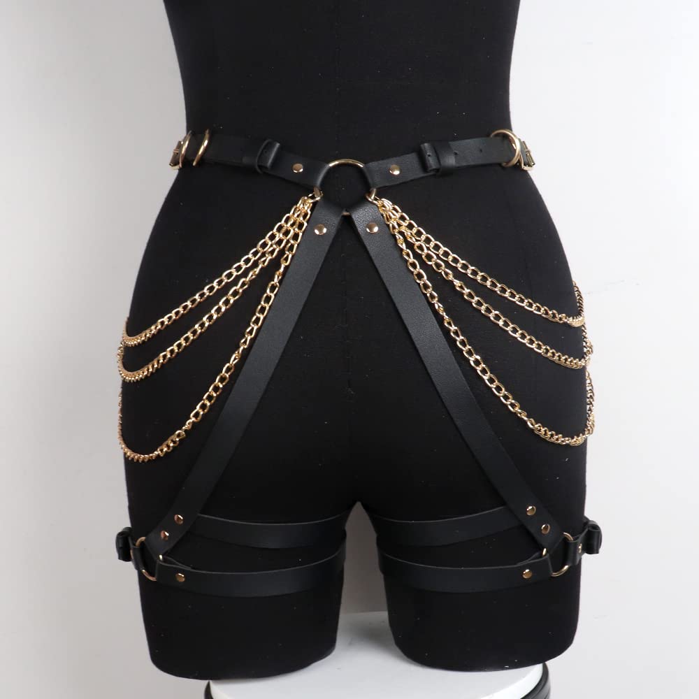 Punk Leather Body Chain Adjustable Waist Belt - Gothic Belly Chain Jewelry for Women & Girls - Perfect for Rave, Nightclub, Party & Festival Accessories