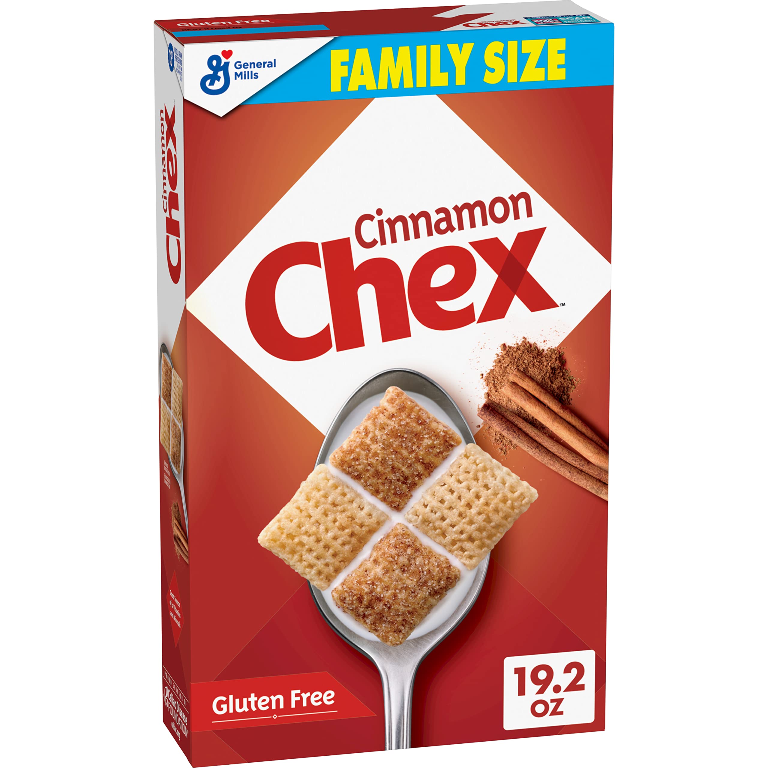 Gluten-Free Cinnamon Chex Cereal - Whole Grain Breakfast Cereal, Family Size 19.2 oz - Perfect for Quick Breakfasts, Snacks & Healthy Family Meals