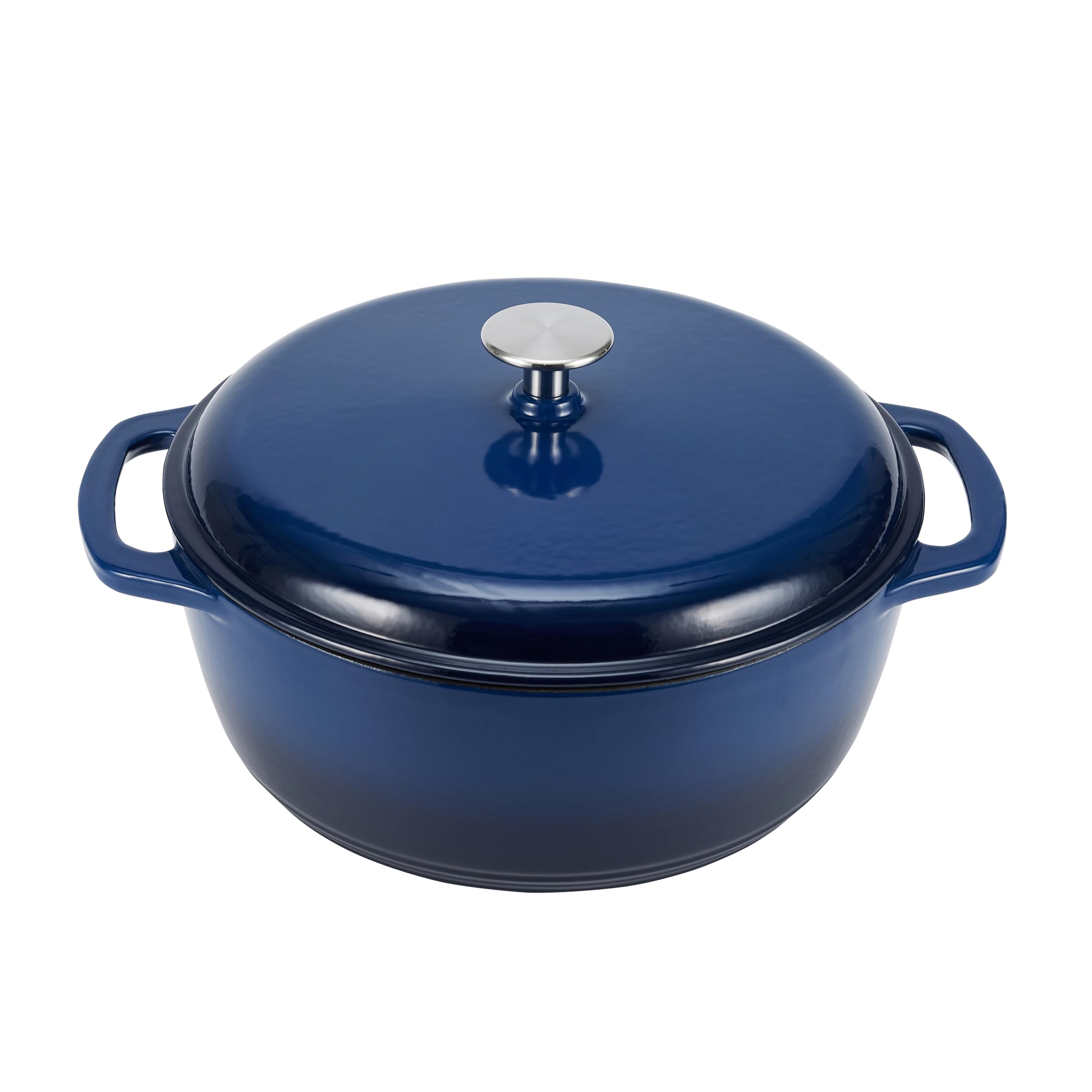 Amazon Basics Enameled Cast Iron Dutch Oven with Lid - 6 Quart Round Heavy-Duty Pot with Dual Handles in Navy Blue - Perfect for Braising, Stewing, Baking & Slow Cooking