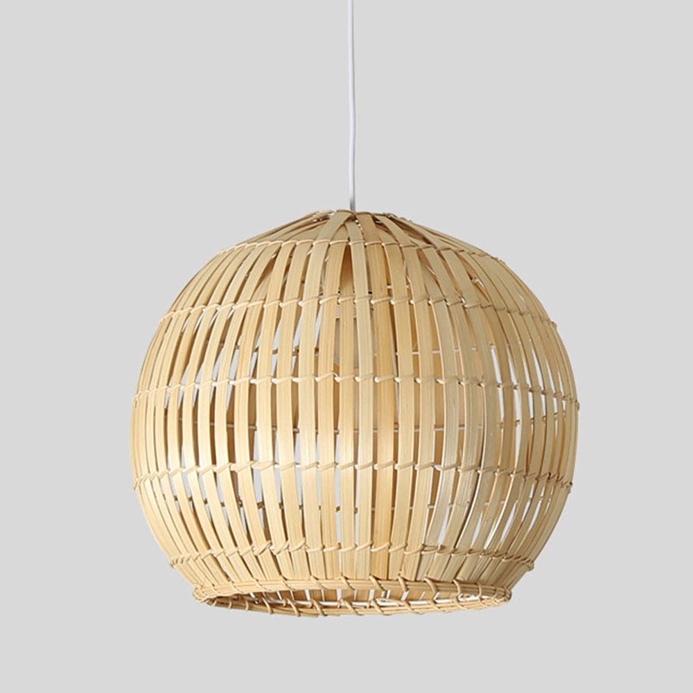 Modern Wicker Pendant Light - Bird Cage Woven Lamp Shade, Hollow Chandelier, Beige Ball Shape Ceiling Lamp for Dining Room, Farmhouse, Living Room - Perfect for Rustic, Bohemian & Coastal Home Decor