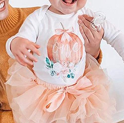 Pumpkin First Birthday Outfit for Baby Girls - Cute Fall Birthday Dress, Long Sleeve 1 Year Old Outfit (Size 18 Months) - Perfect for Autumn Photoshoots, Halloween & Thanksgiving Celebrations