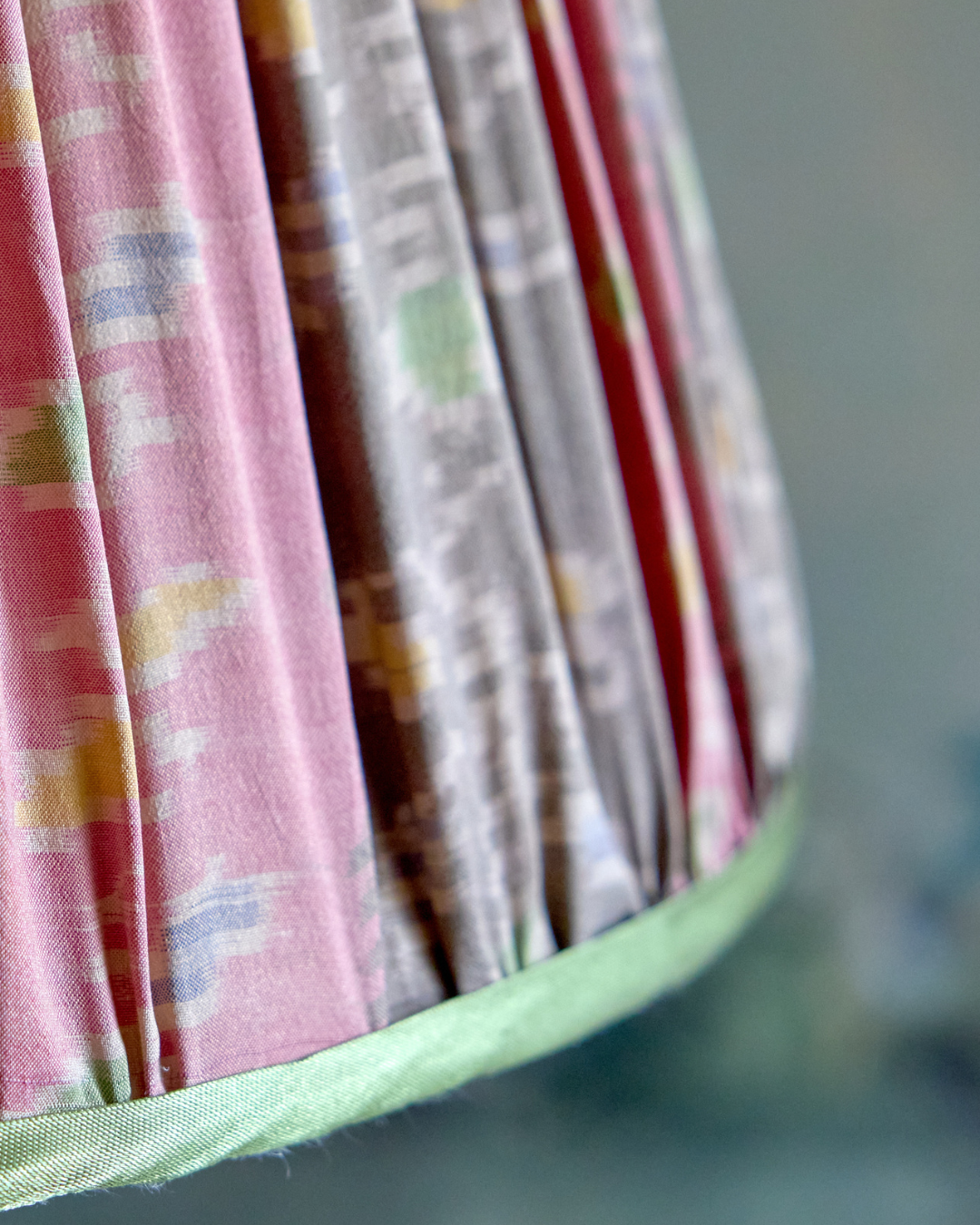 41cm Pink, Brown & Green Silk Sari Lampshade - Elegant Home Decor for Living Room, Bedroom & Boho Style Interior Design