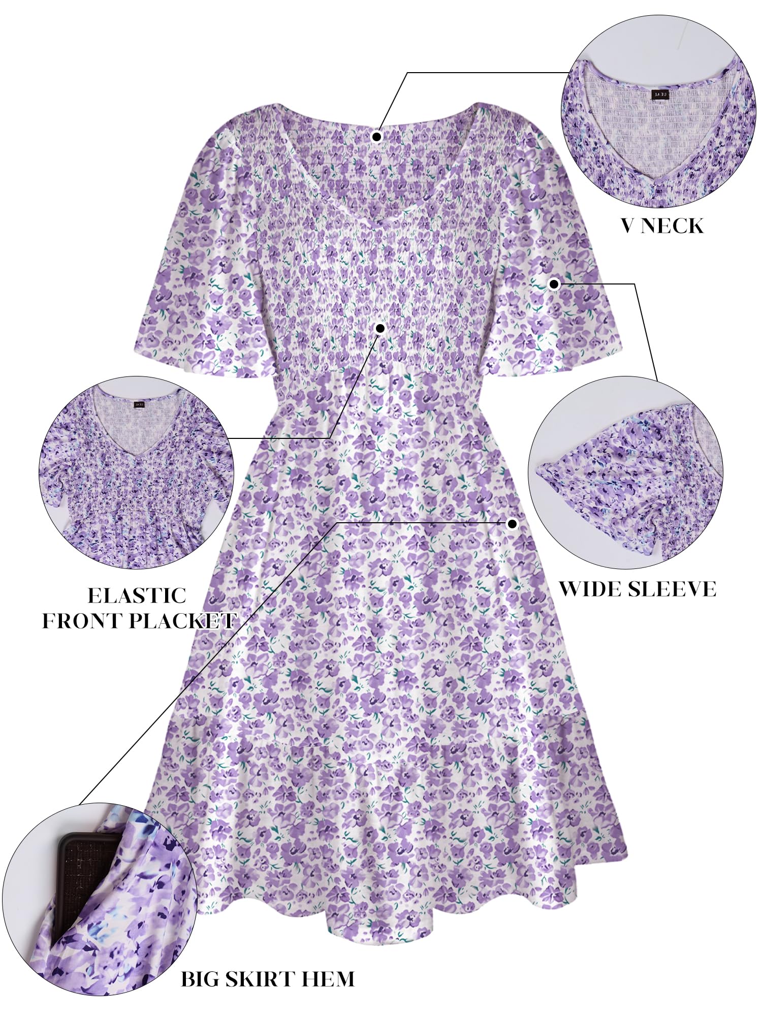 Women's Floral Smocked V-Neck Flutter Sleeve Sundress with Pockets - Casual Spring Summer Dress 2025 - Perfect for Beach, Vacation, and Outdoor Parties