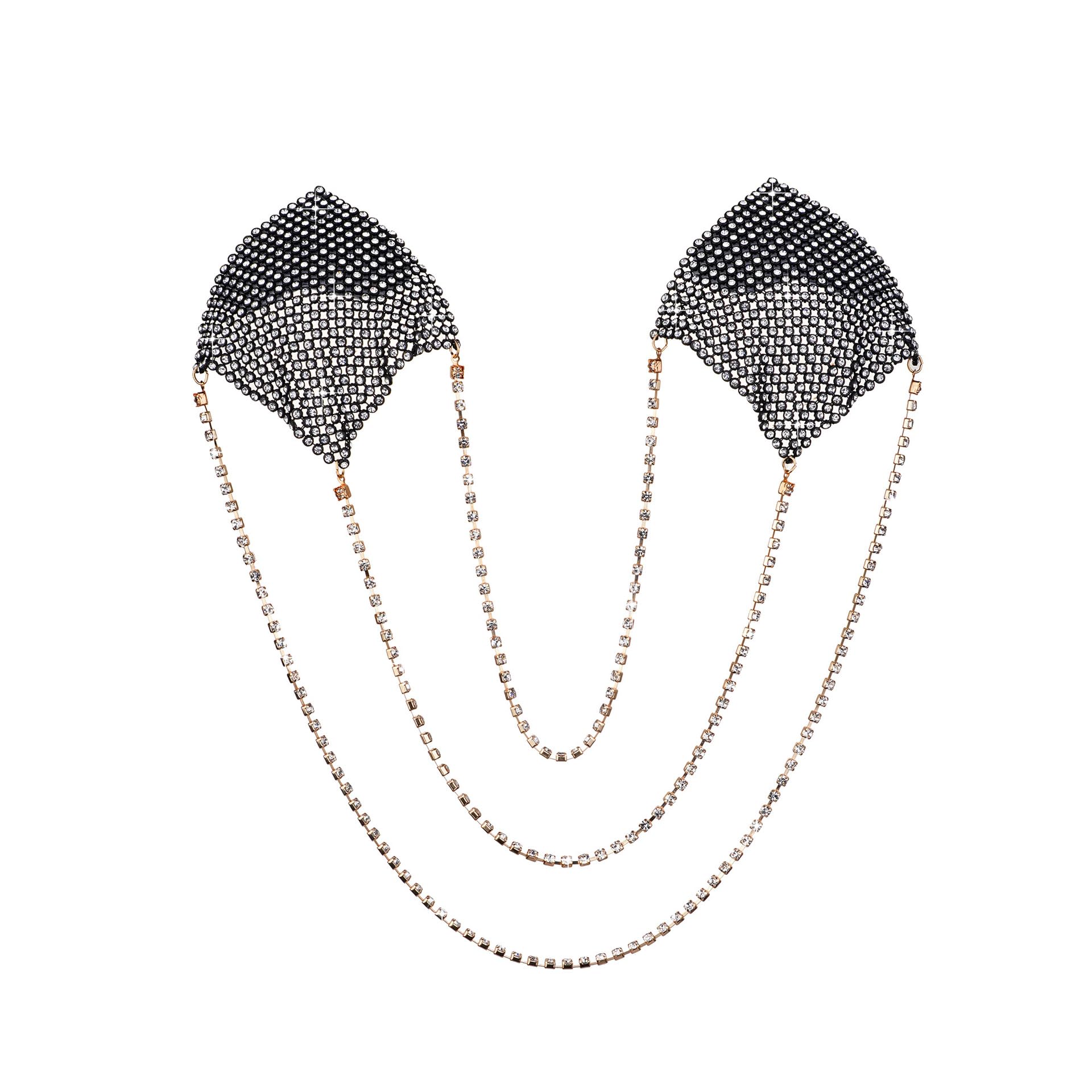 Sparkly Rhinestone Metal Chain Nipple Cover with Tassel - Reusable Adhesive Pasties for Women, Sexy Body Jewelry for Braless Outfits & Festival Wear