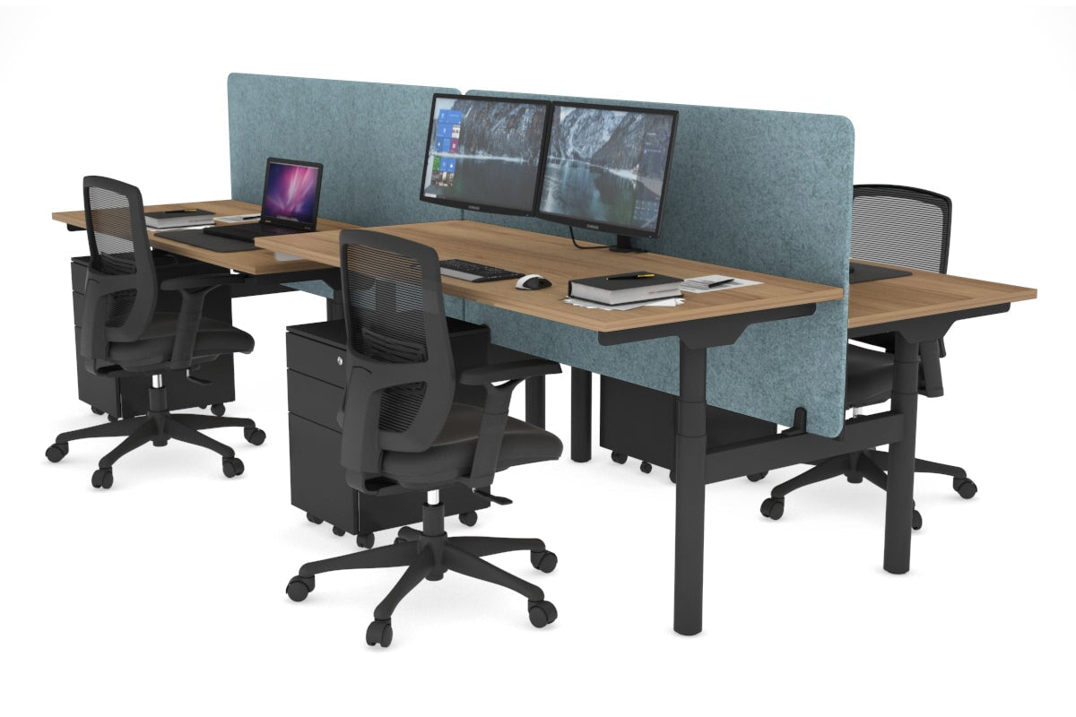 Flexi Premium Height Adjustable 4-Person H Bench Workstation - Black Frame [1600L x 700W] - Ideal for Office, Coworking Space & Home Office Setup