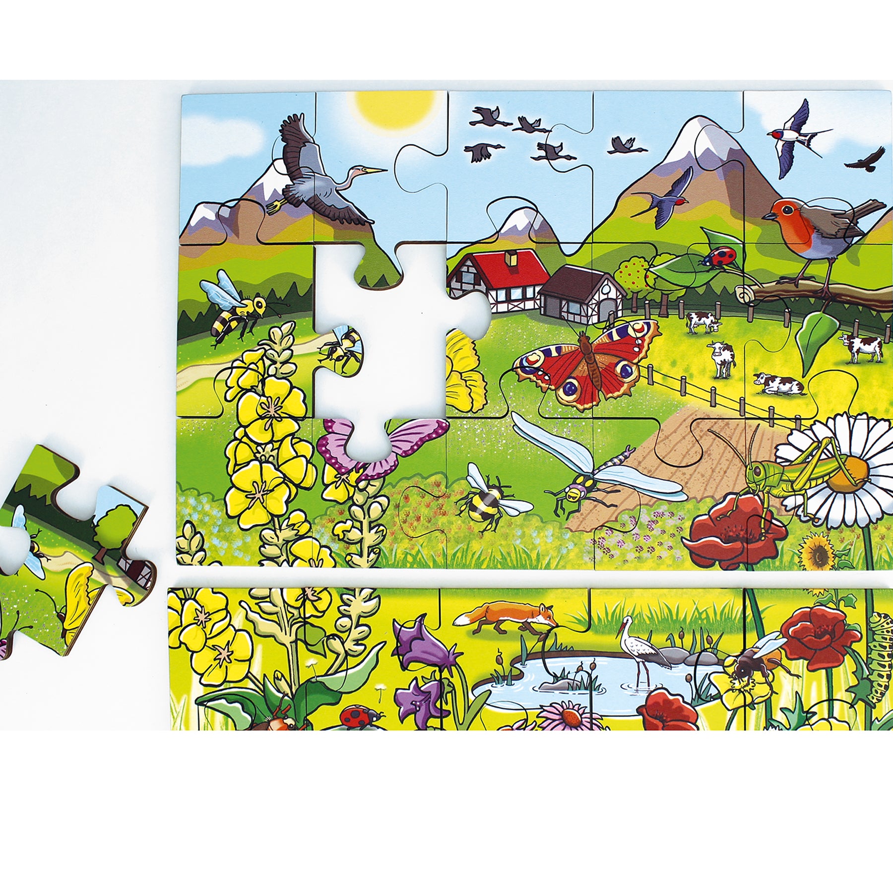 Beleduc 45-Piece Wooden Floor Puzzle - Flower Meadow Design for Kids, Educational Learning Toy for Toddlers & Preschoolers - Perfect for Playrooms, Daycares & Homeschooling Activities
