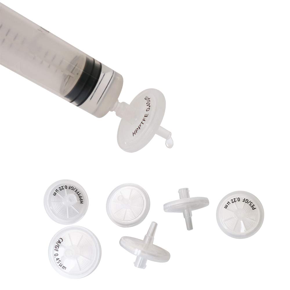 0.22μm Nylon Syringe Filter with 0.7μm Glass Fiber Pre-Filter - 25mm Diameter - Sterile Lab Filtration - Pack of 100 - Ideal for HPLC, Microbiology & Pharmaceutical Sample Preparation