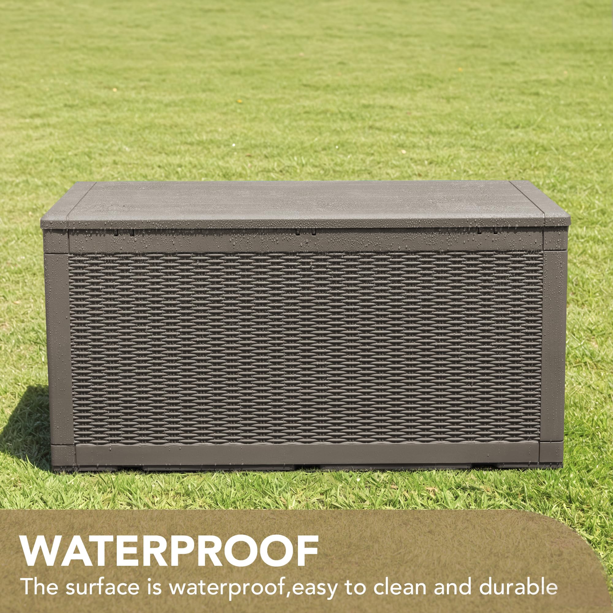**Devoko 100 Gallon Waterproof Resin Deck Storage Box – Outdoor & Indoor Lockable Container for Patio Furniture Cushions, Garden Tools, Pool Accessories (Light Brown) – Perfect for Backyard, Deck, and Garage Organization**