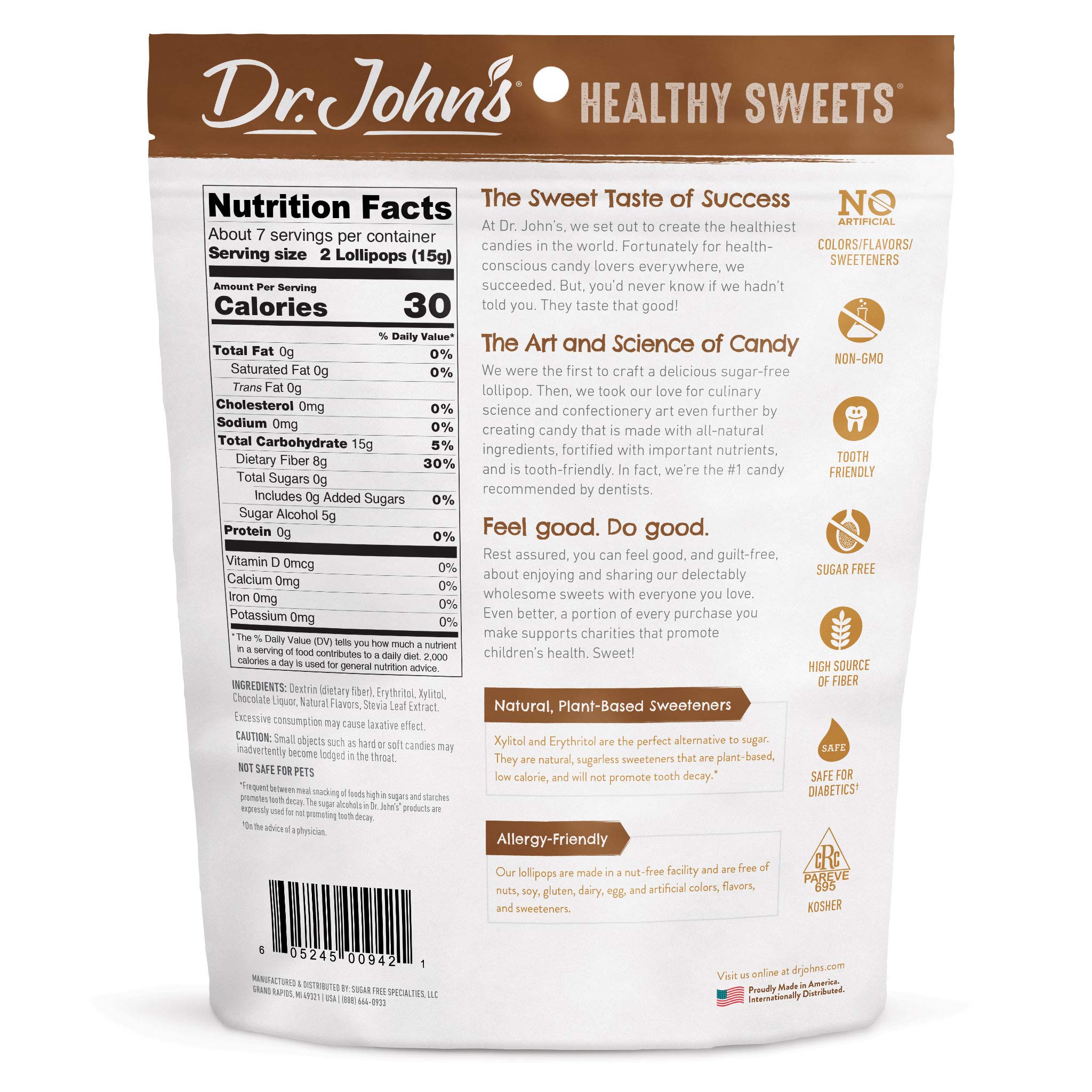 Dr. John’s Sugar Free Hard Candy - Keto Friendly Lollipops with Zero Sugar, Low Calorie Snacks (Chocolate Oval, 14 Count, 3.85 oz) - Perfect for Diabetics, Weight Loss & Healthy Lifestyle