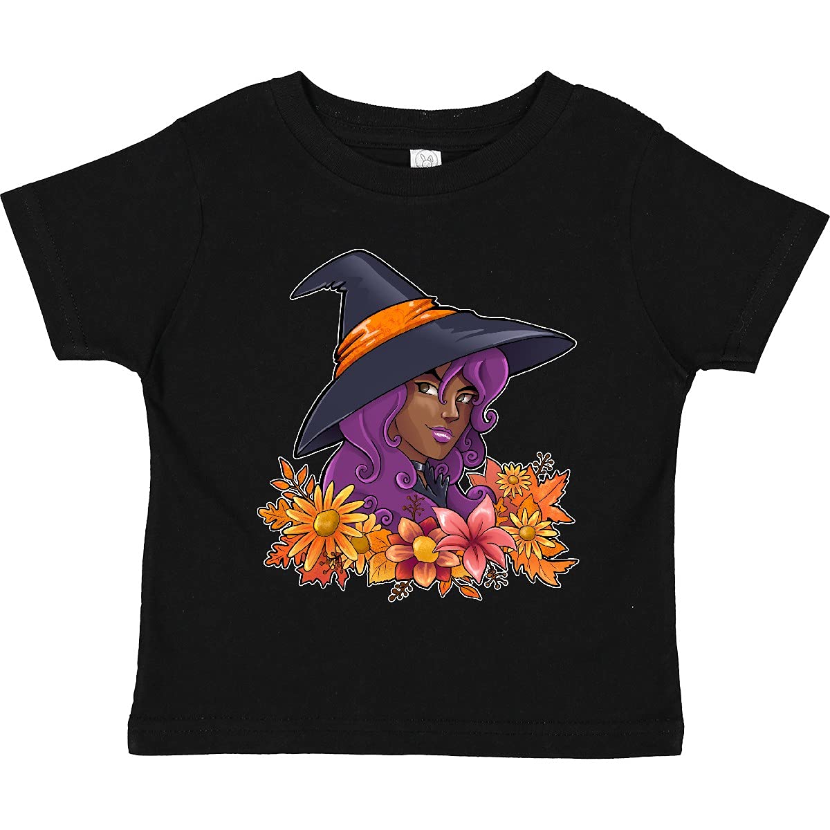Inktastic Witch with Autumn Flowers and Leaves Toddler T-Shirt - Cute Halloween Costume for Kids, Fall Festival Outfit, Pumpkin Patch Photo Shoot