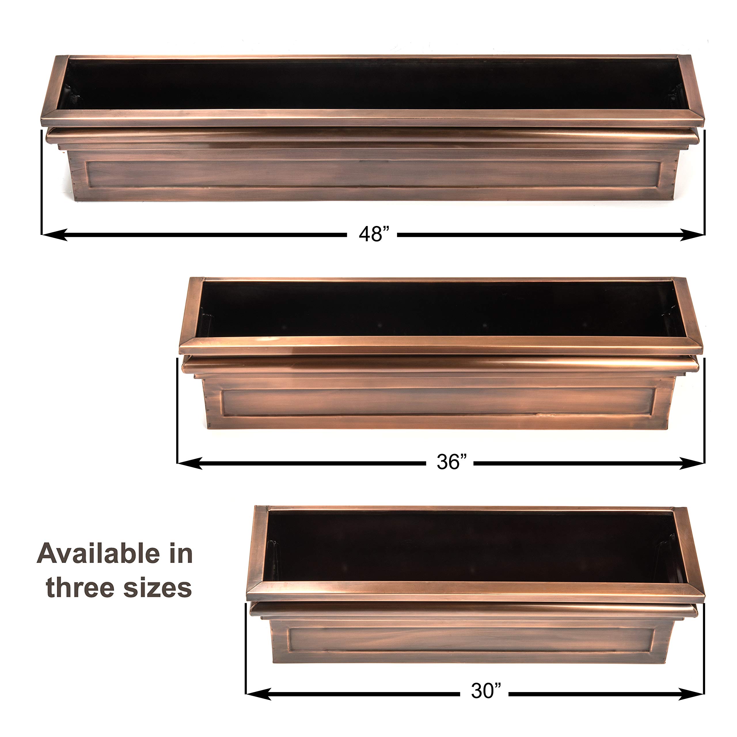 Copper Window Planter Box - 30 Inch Rectangular Outdoor Flower Container for House, Deck & Balcony | H Potter GAR513 | Perfect for Herbs, Flowers & Small Plants (Ideal for Windowsill Gardening & Outdoor Decor)