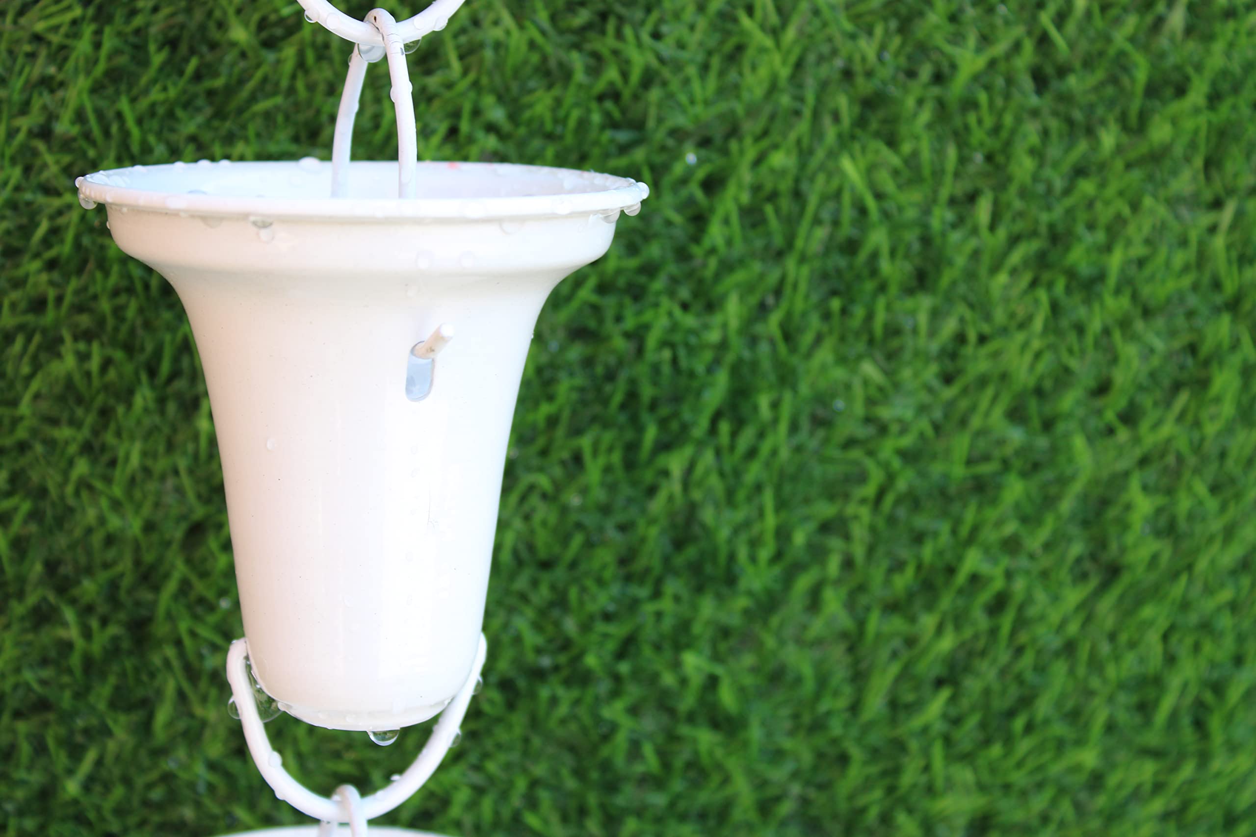 KAM Home Flared Cups Rain Chain with Brass Bolt Gutter Adapter - 10 Pack White Decorative Rainwater Diverter for Garden, Patio & Downspout Drainage System