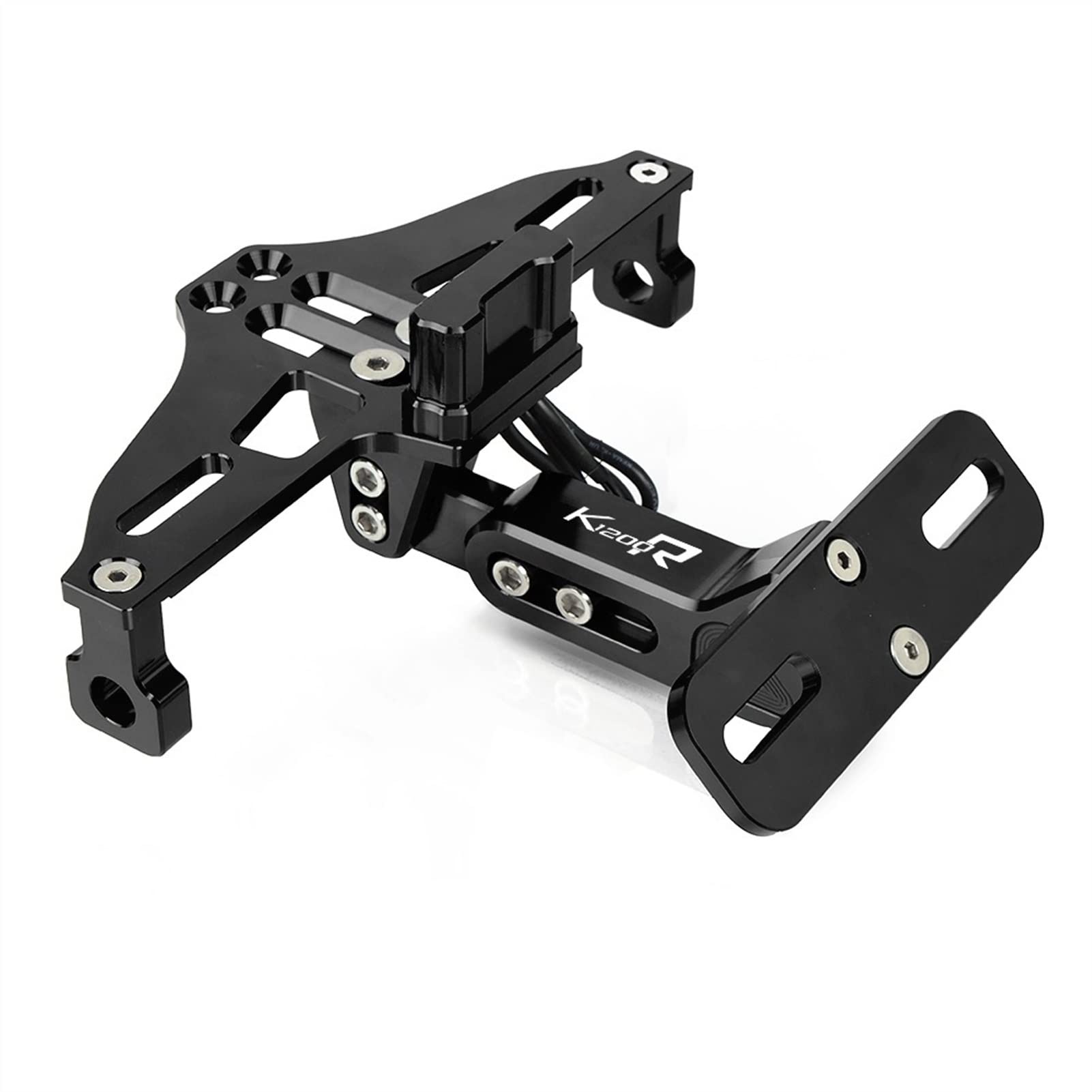 JNSM SPARK CNC Motorcycle License Plate Holder for BMW K1200R (2006-2012) - Adjustable Angle Aluminum Number Plate Frame Bracket with Light - Black | Perfect for Street Legal Customization & Night Riding Safety