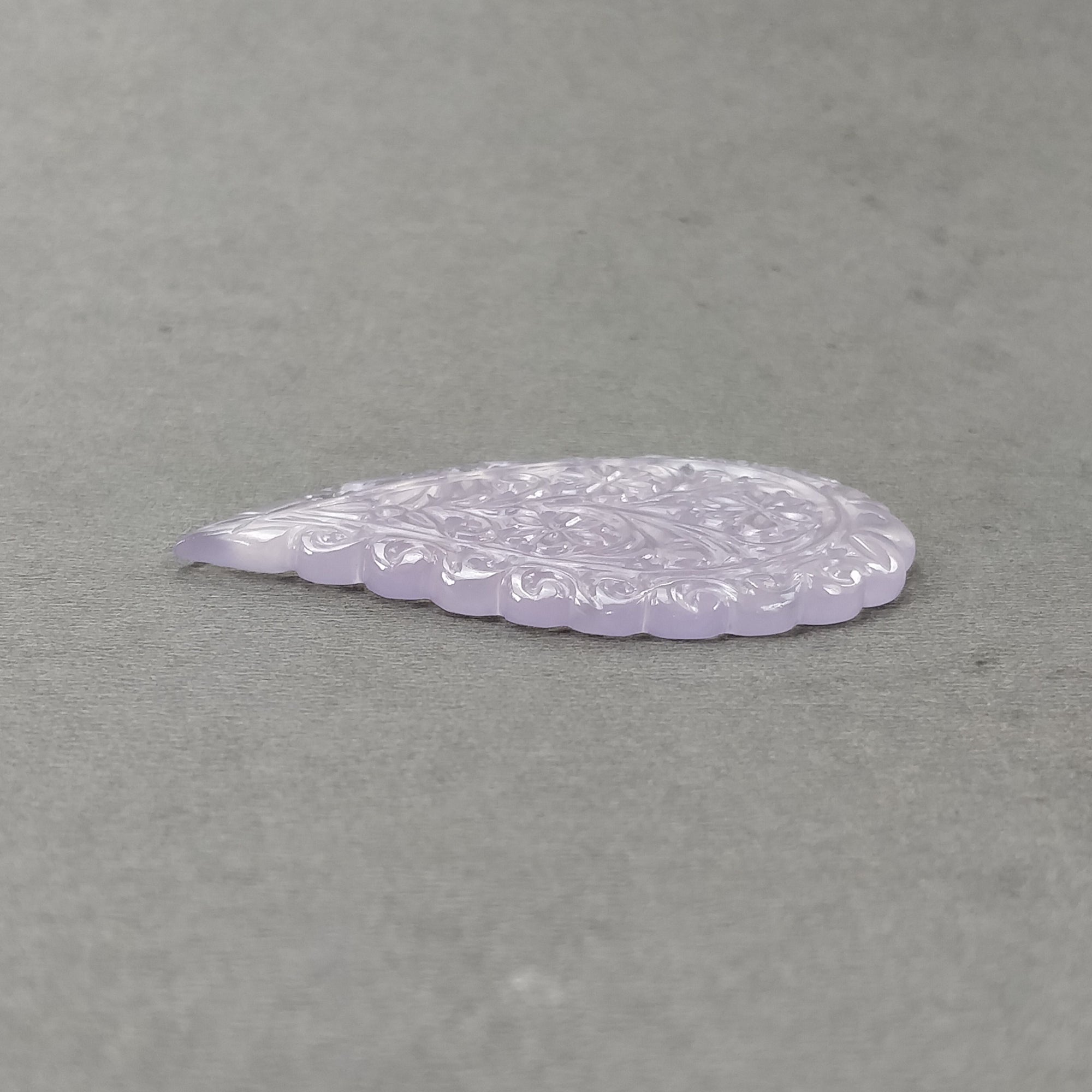 Natural Purple Chalcedony Gemstone Carving - 56.10cts Untreated Hand-Carved Indian Leaf (57.5x35.5mm) | Perfect for Jewelry Making, Meditation & Spiritual Healing | See Video for Details