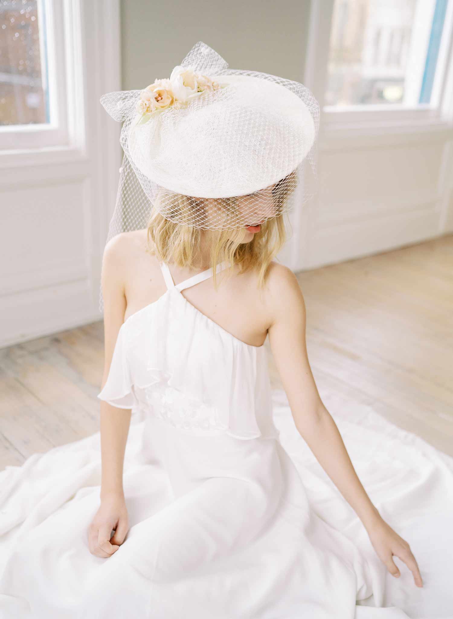 Vintage Inspired Bridal Mini Hat with Veil - Style #2454 | Elegant Wedding Accessory for Brides, Bridesmaids & Tea Parties
