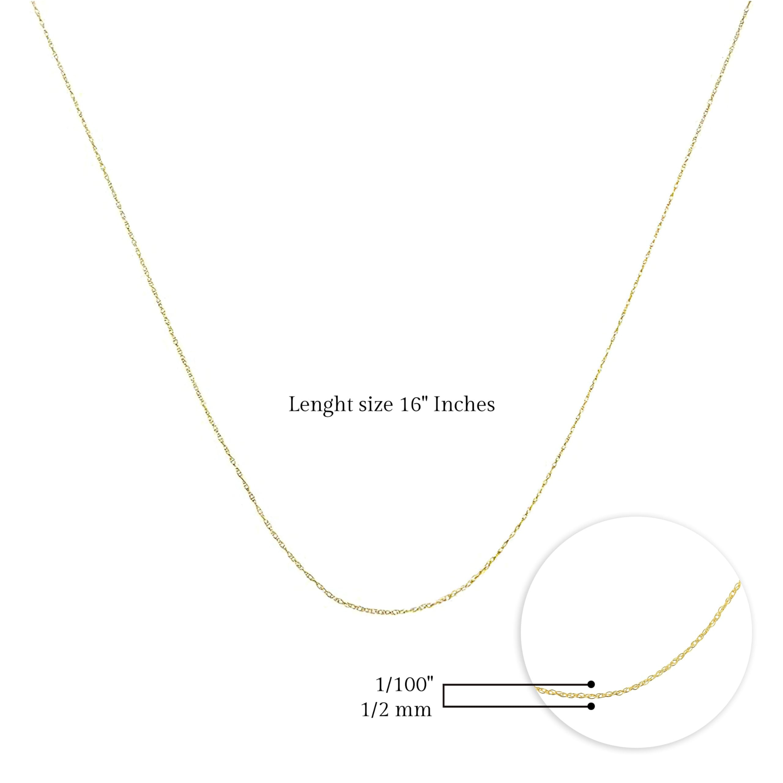 10K Solid Yellow Gold Dainty Rope Chain Necklace - 0.5mm Slim Unisex Cable Chain (16 Inches) for Everyday Wear, Layering & Gift Giving