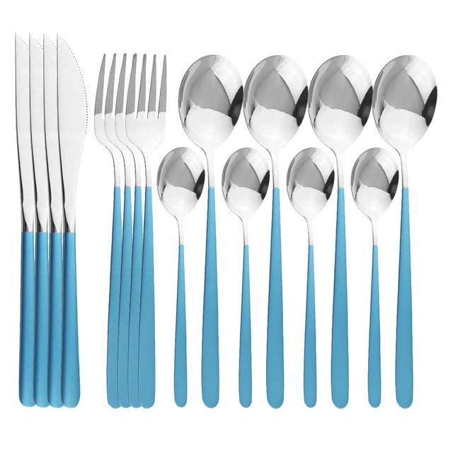 Premium 16-Piece Silverware Flatware Set - 304 Stainless Steel Cutlery with Gold Accents (Green/Gold) - Knives, Forks & Spoons for Elegant Dining, Dinner Parties & Home Kitchen Tableware - Dishwasher Safe Durable Utensils