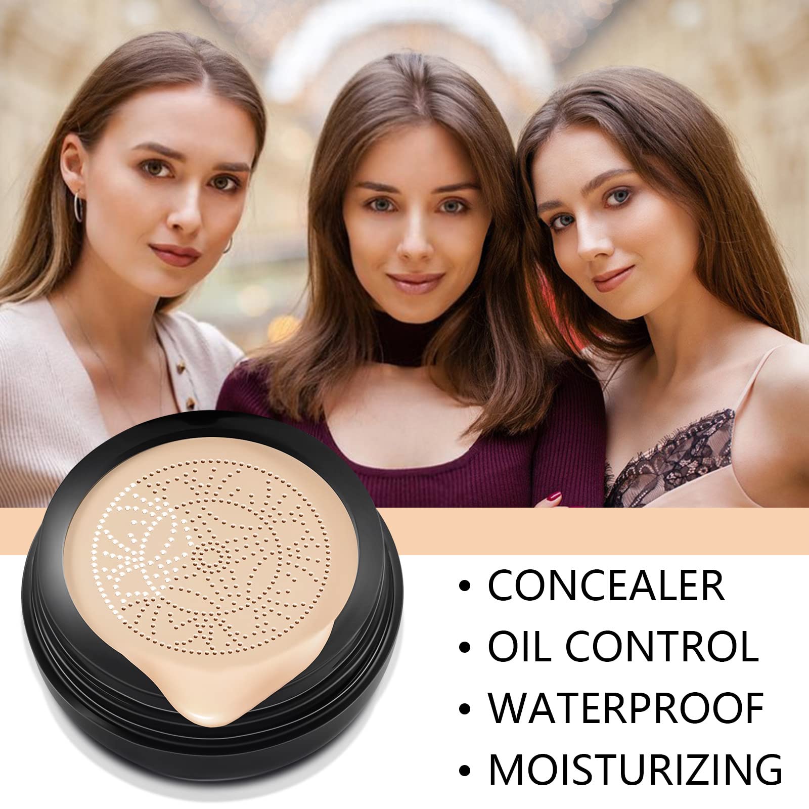 Indicativet Mushroom Head Air Cushion CC Cream - Natural Coverage, Lightweight Formula (2 Pack) | Buildable Foundation for Flawless Makeup, Perfect for Daily Wear & Touch-Ups