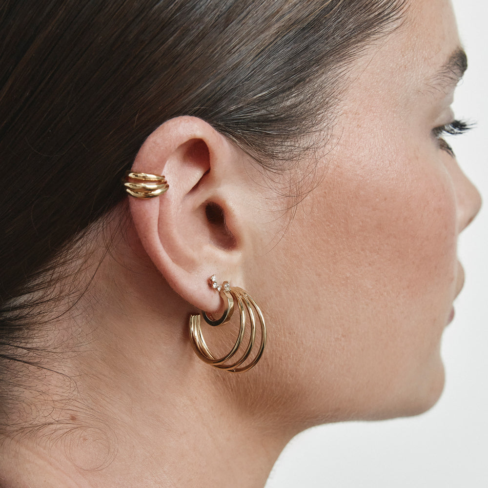 Maxi Triple Hoop Stud Earrings in Gold - Trendy Women's Fashion Jewelry for Parties, Dating & Everyday Wear