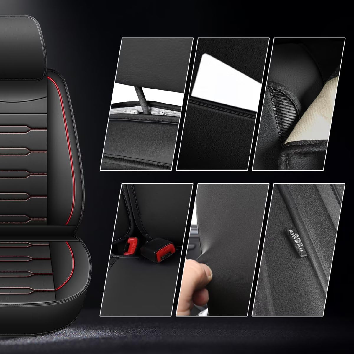 AOMSAZTO Custom Fit Car Seat Covers for 2007-2020 Honda Fit - Faux Leather Waterproof Seat Protectors with Airbag Compatibility (2-Piece Set, Black & Red) - Perfect for Daily Commuting, Road Trips, and Protecting Your Vehicle Interior