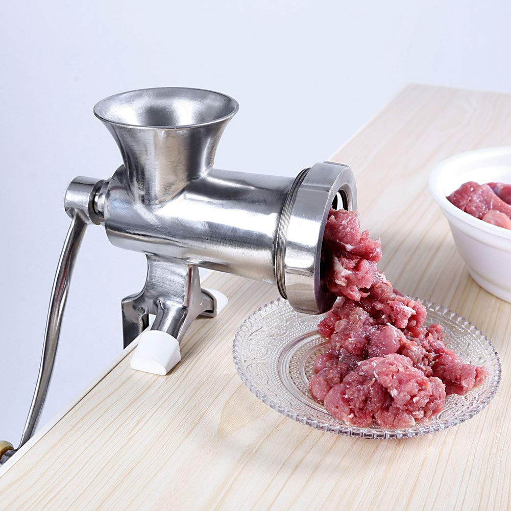 Stainless Steel Hand Crank Manual Meat Grinder - Heavy Duty Sausage Maker & Food Mincer for Beef, Pork, Vegetables, Fruits - Perfect for Home Kitchen, Camping & Outdoor Cooking