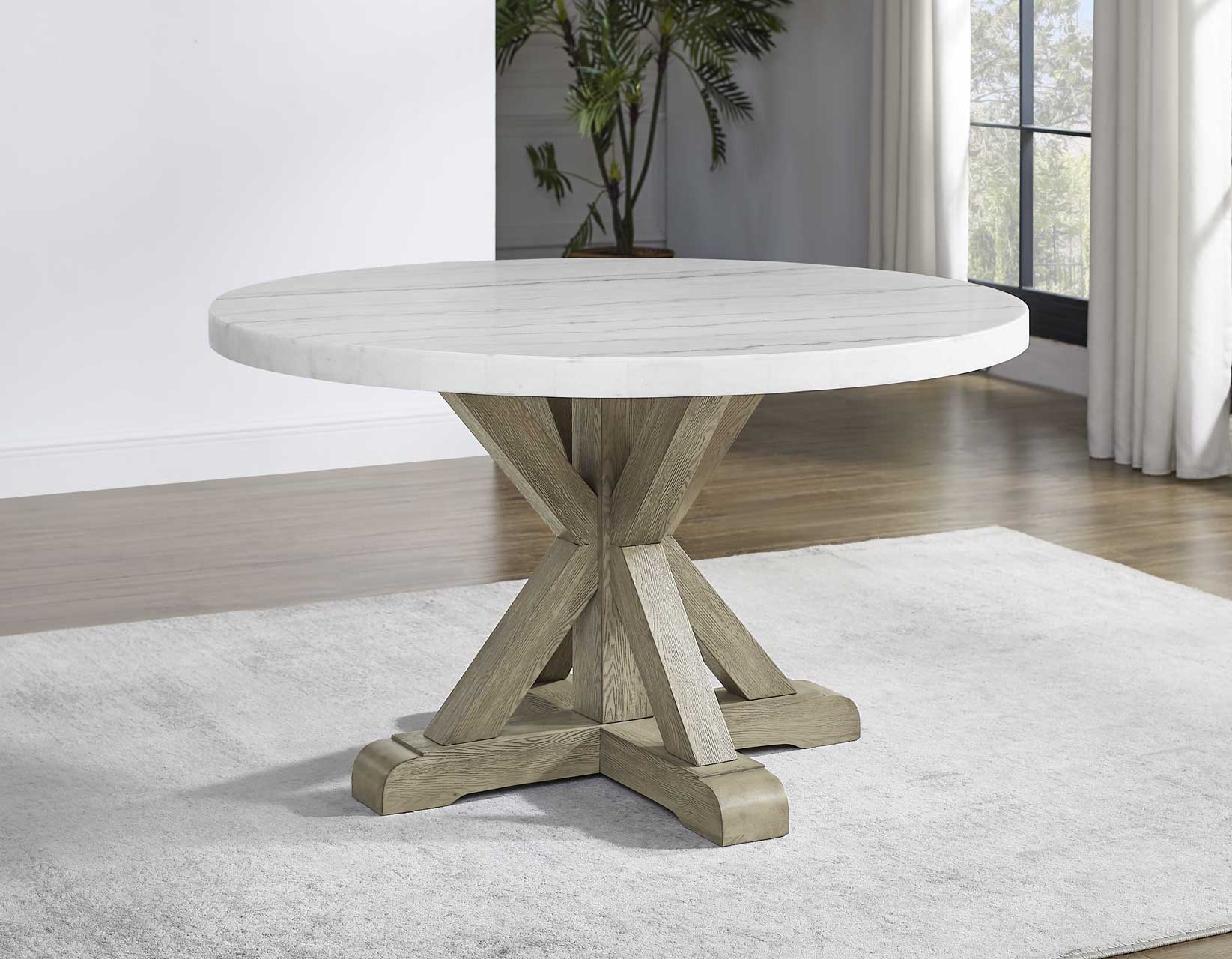 Carley 52-Inch Round Marble Top Dining Table - Elegant Modern Kitchen & Dining Room Furniture for Home Decor