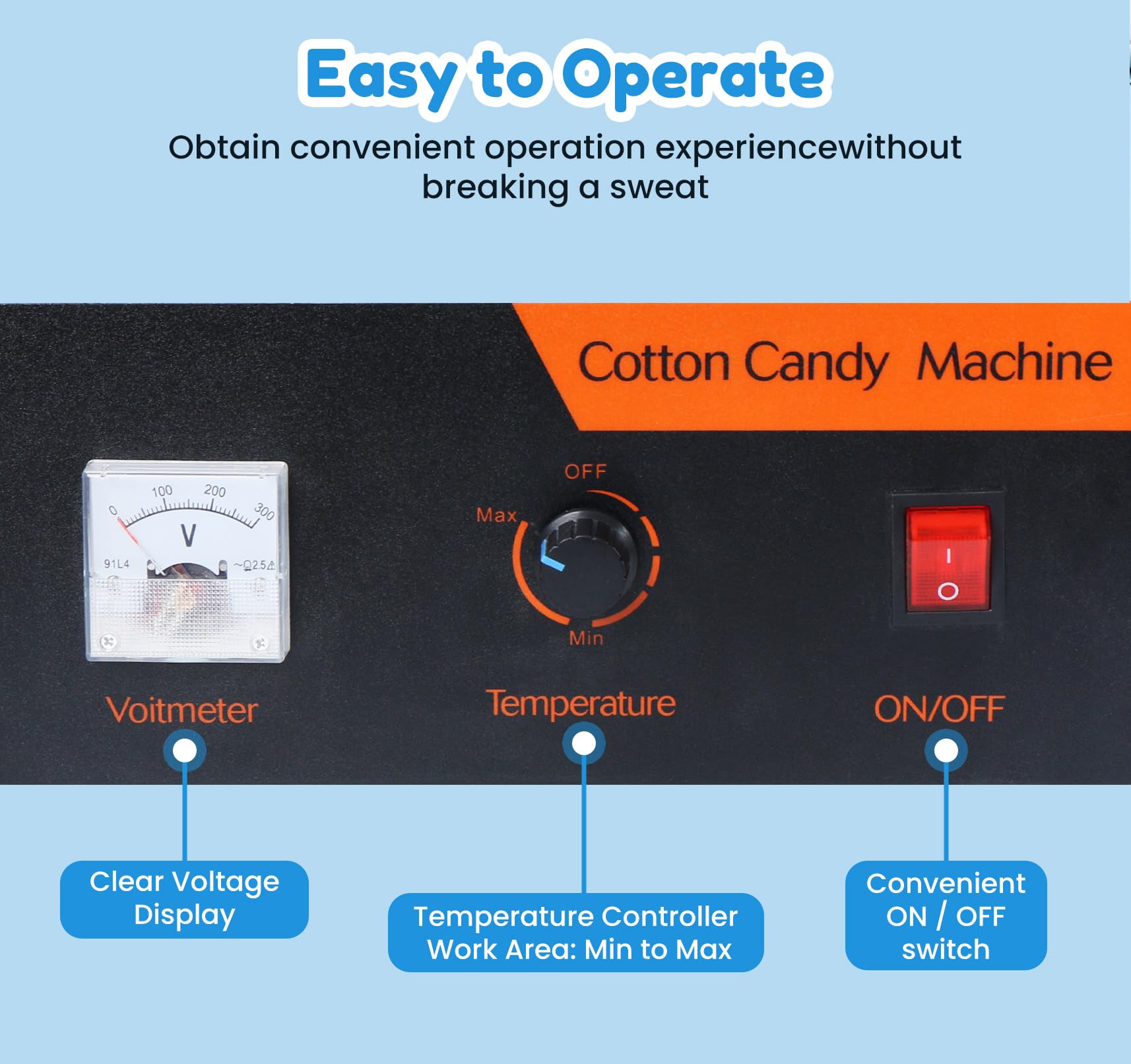 Commercial Cotton Candy Machine 1000W - Electric Candy Floss Maker with Stainless Steel Bowl & Sugar Scoop - Perfect for Kids Birthday Parties, Carnival Events, and Family Gatherings - Blue