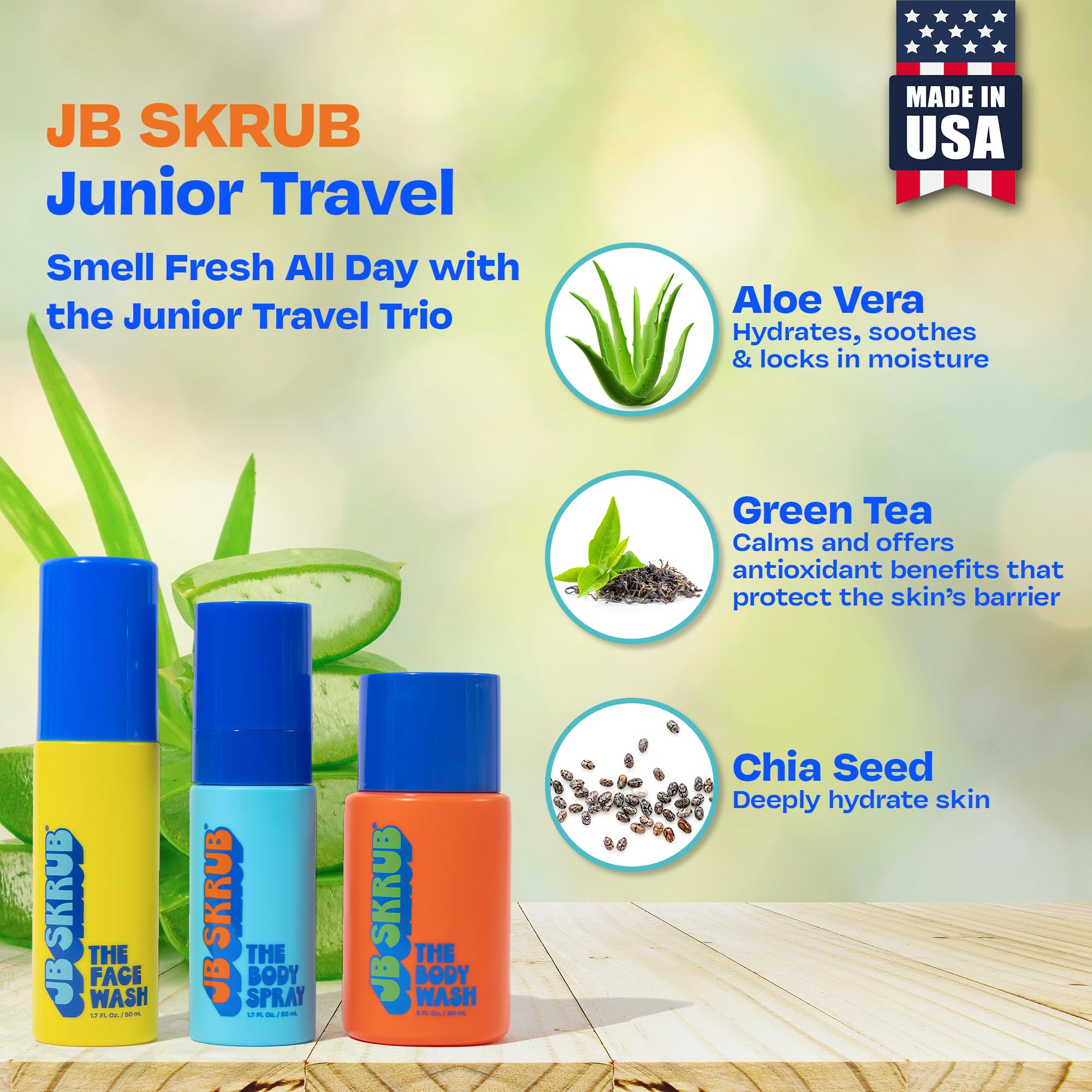 Junior Travel Trio - Complete Kids & Teens Skincare Set: Hydrating Body Wash, Refreshing Body Spray & Gentle Face Wash | Perfect for Travel, School & Daily Hygiene Routine