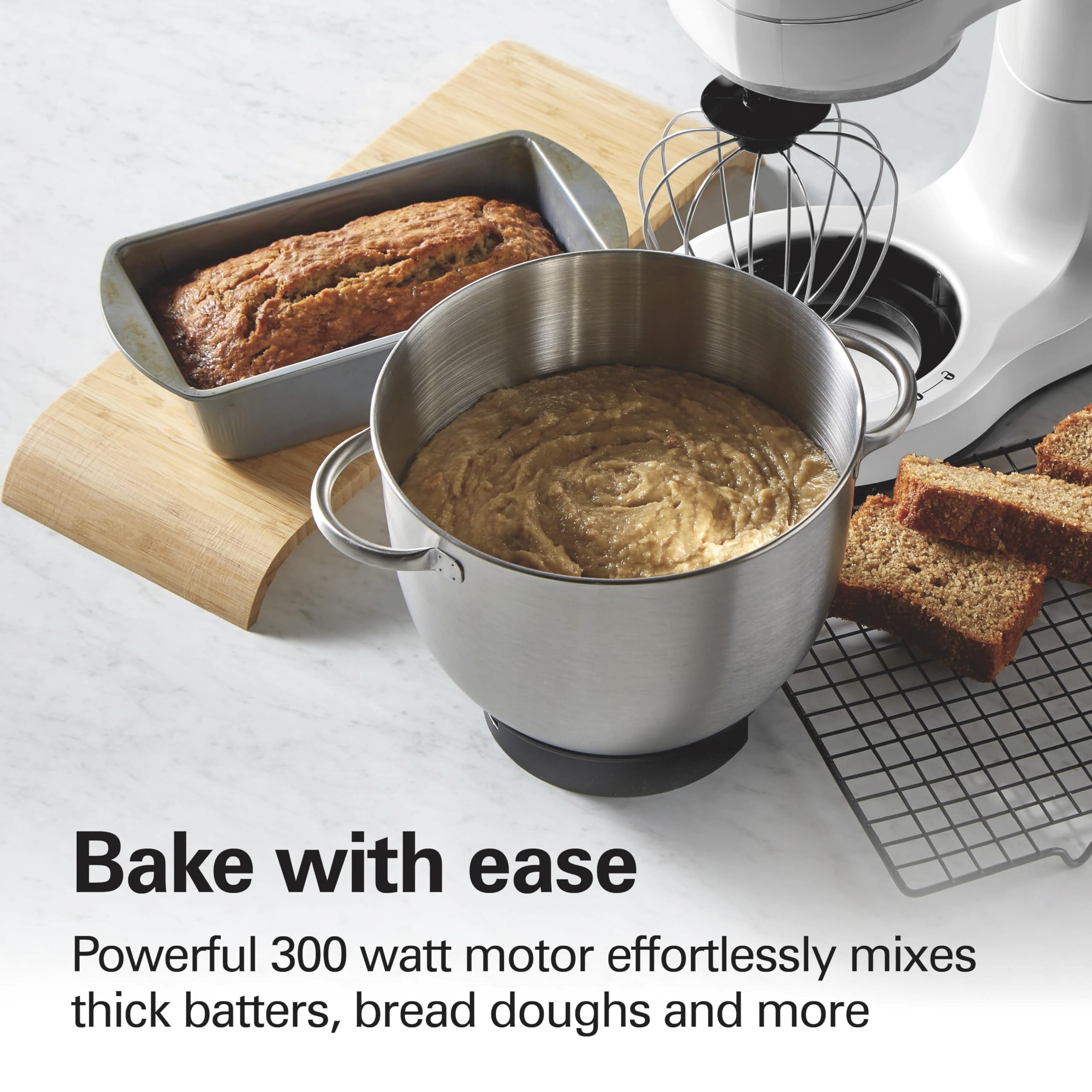 Hamilton Beach 4-Quart Electric Stand Mixer with Dough Hook, Flat Beater & Whisk - 7 Speed Settings & Splash Guard - Perfect for Baking Bread, Cookies & Cakes - White Kitchen Appliance
