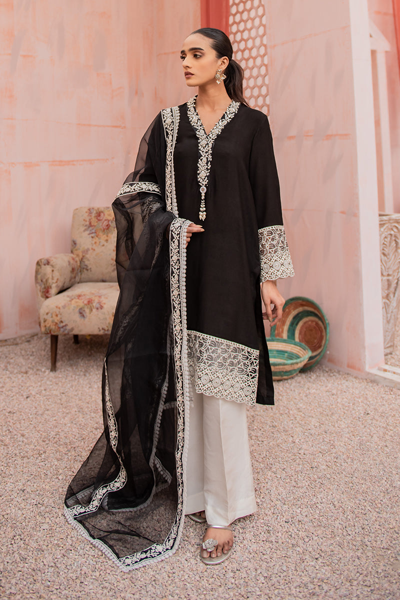 BLACK DREAM 2PC Women's Ethnic Outfit Set (Kurta Shirt & Dupatta Scarf) - Traditional Indian Pakistani Clothing for Festivals, Weddings & Special Occasions