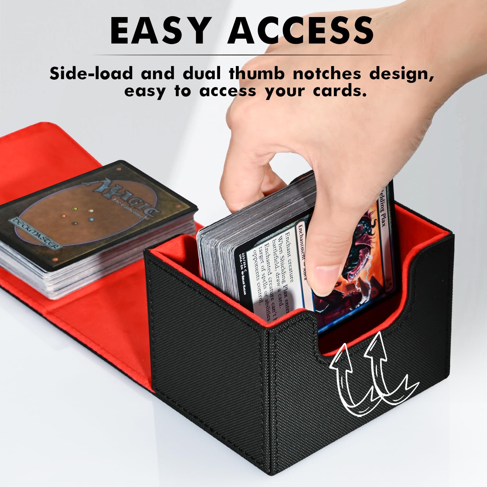 Premium Leather Magnetic Deck Box for MTG, TCG & CCG Cards - Holds 120+ Single Sleeved Cards | ZLCA Commander Deck Storage Case for Magic: The Gathering, Pokémon & Yugioh (Black & Red) - Perfect for Game Nights, Tournaments & Card Collection Protection