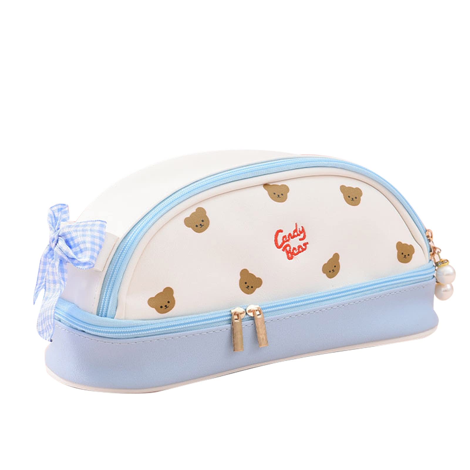 JELLYEA Kawaii Strawberry Pencil Case - Cute Cartoon Pink Pencil Bag with Bow for School & Office Supplies (Blue) | Perfect for Students, Back to School, Gift Giving & Stationery Organization