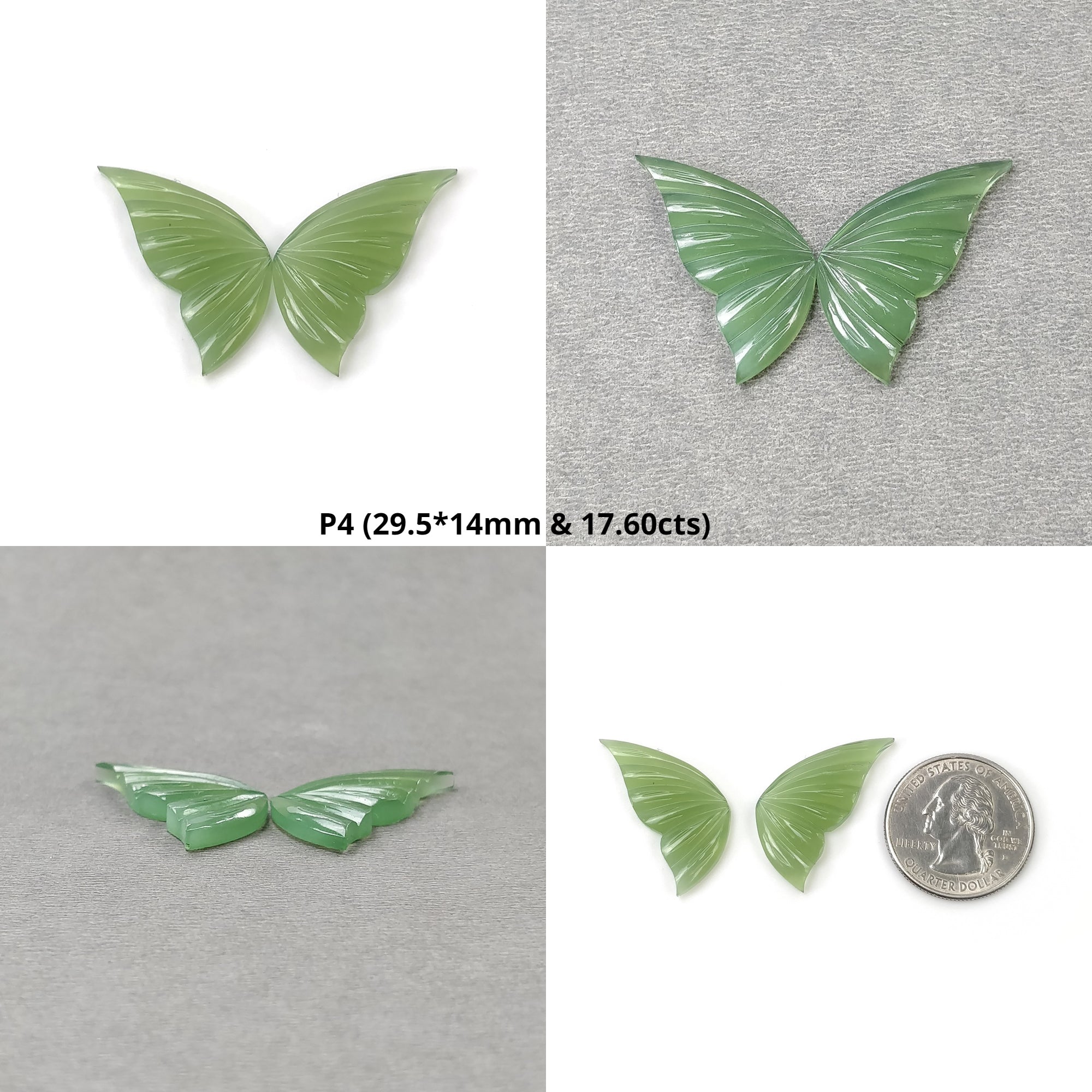 Natural Untreated Green Antigorite Serpentine Gemstone Carving - Handcrafted Butterfly Pair for Jewelry Making & Home Decor