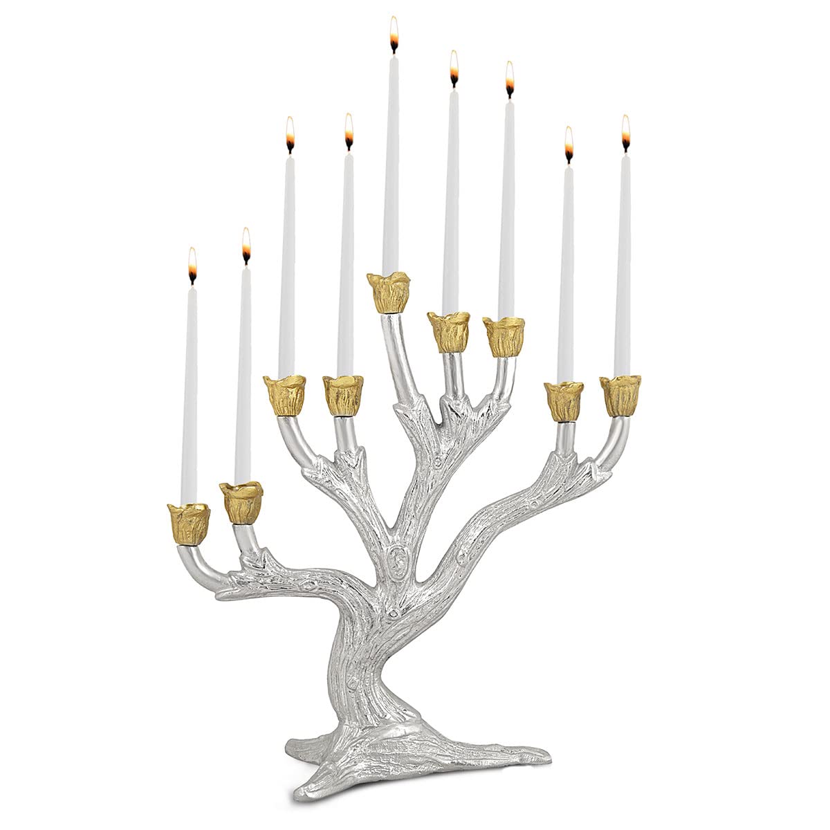 Exquisite Olive Tree Menorah - High Polish Nickel Plated with Brass Cups for Hanukkah | Elegant Jewish Holiday Decor for Home & Synagogue