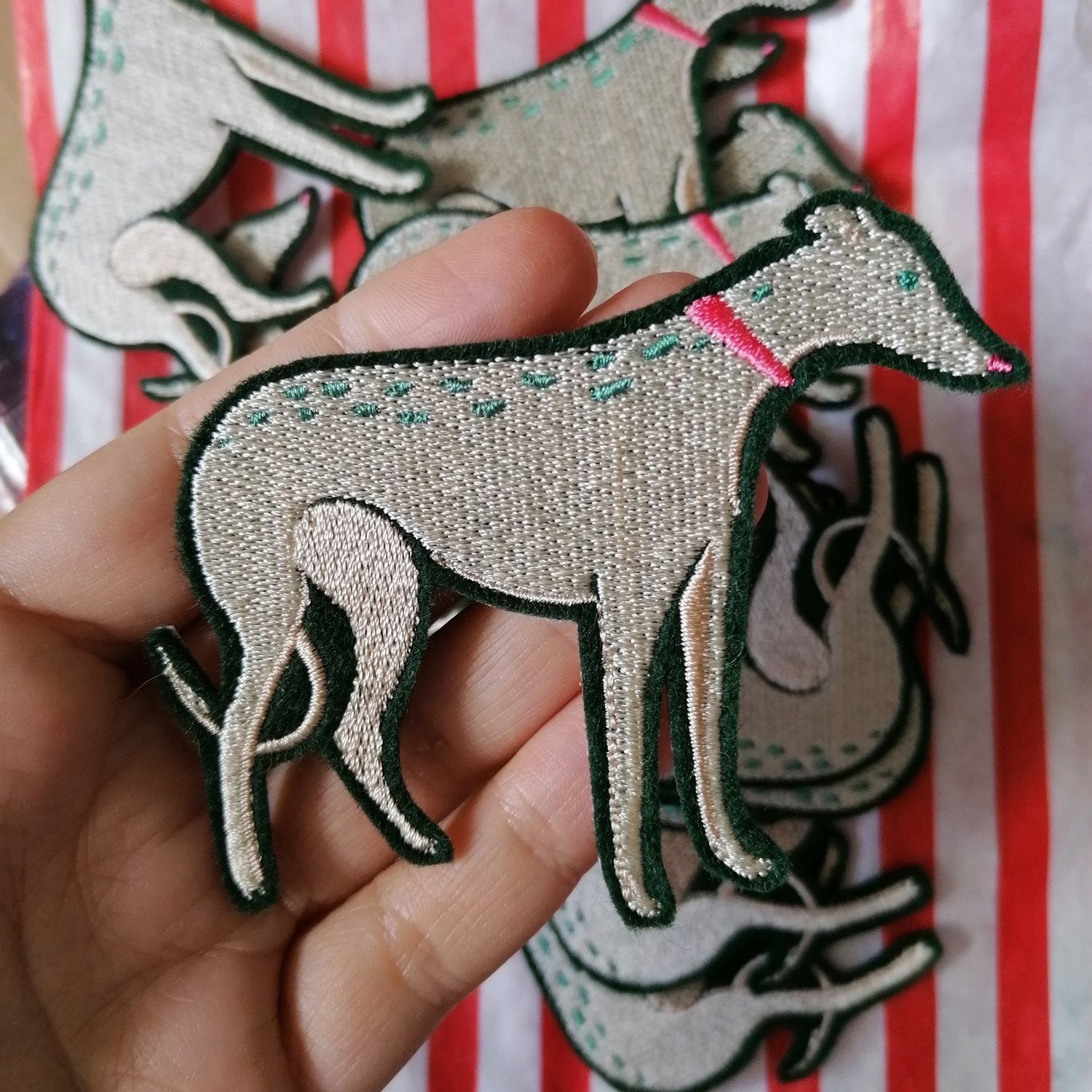 Bryony Moss Silver Hound Patch - Vintage Style Iron-On Embroidered Patch for Jackets, Bags & DIY Crafts - Perfect for Bikers, Fashion Enthusiasts & Custom Clothing Projects