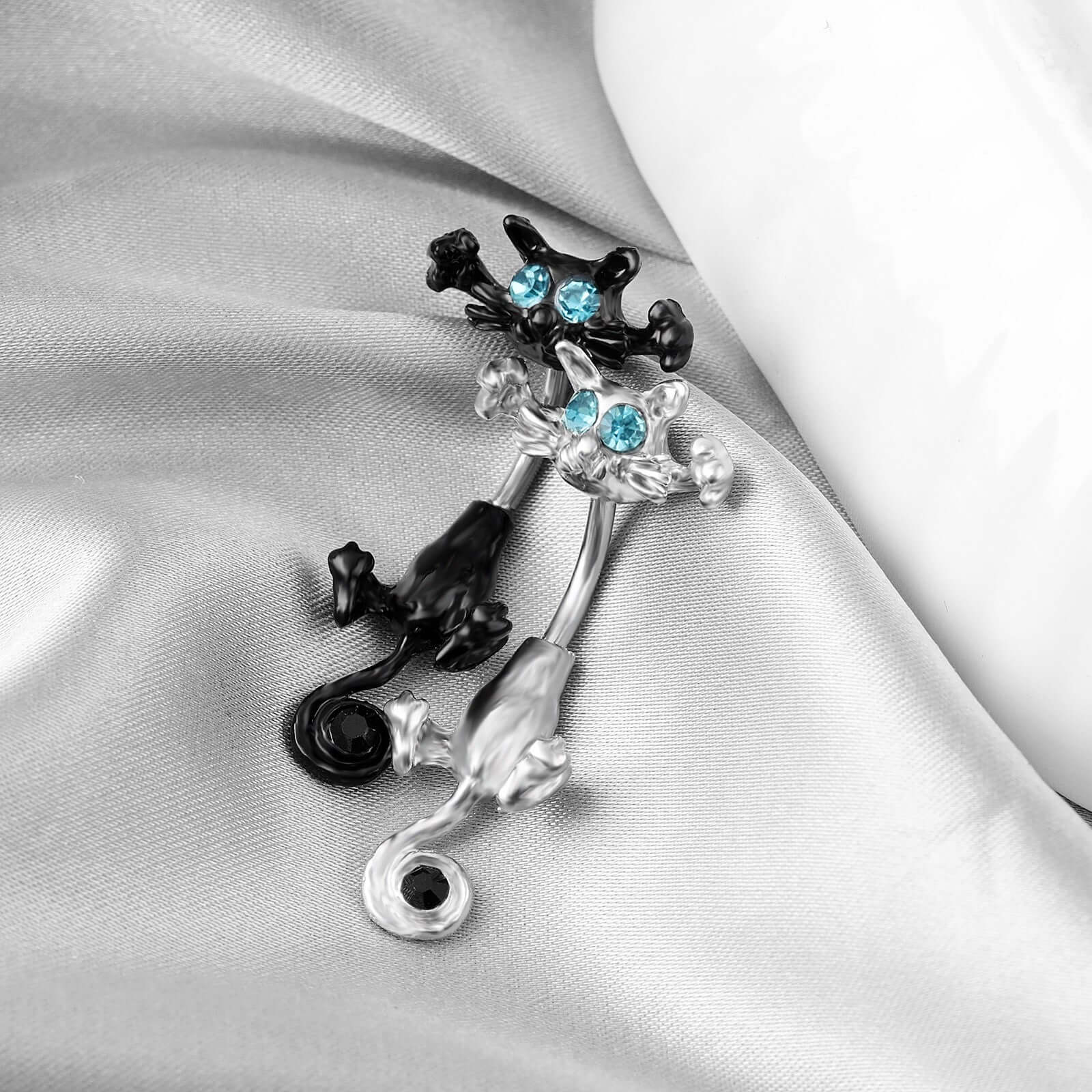 Naughty Black Cat Double Mount Belly Rings - UZ248 | Stylish Gothic Belly Button Rings for Women | Perfect for Halloween Costumes & Body Jewelry Lovers