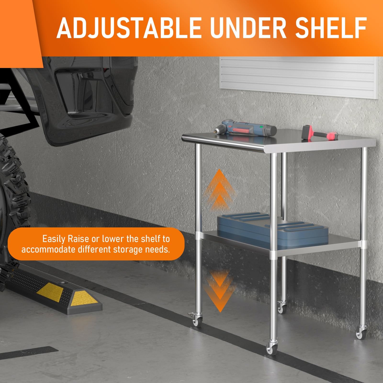 Stainless Steel Prep & Work Table with Adjustable Shelf & Wheels - 30