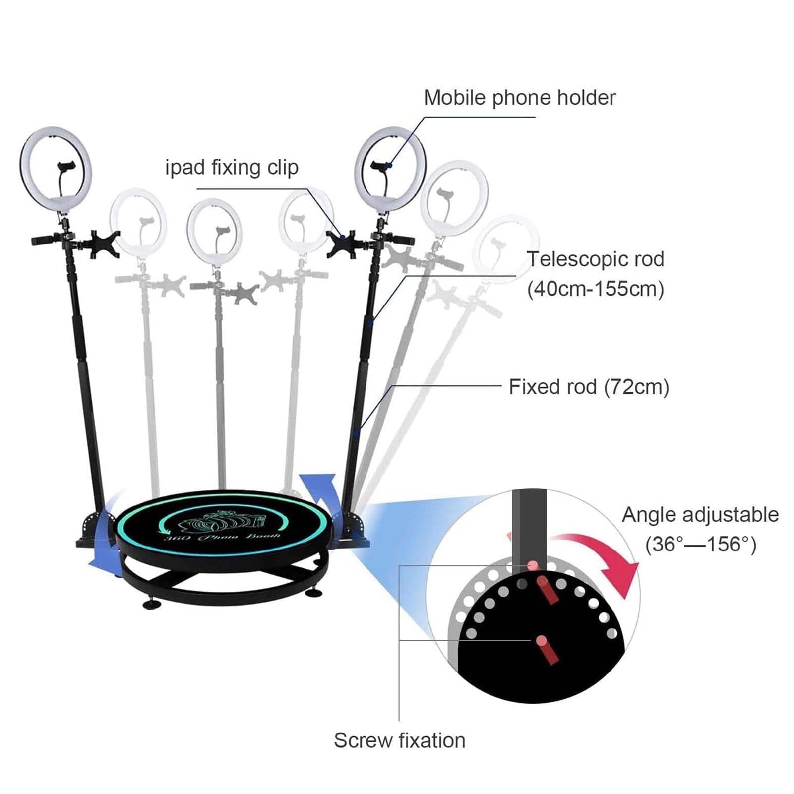 360 Degree Photo Booth Machine with Ring Light - Remote Control Automatic Slow Motion Spin Camera for Parties & Events - Free Logo Customization - 39.4 inch Portable Video Booth for Weddings, Birthday Celebrations & Social Media Content Creation