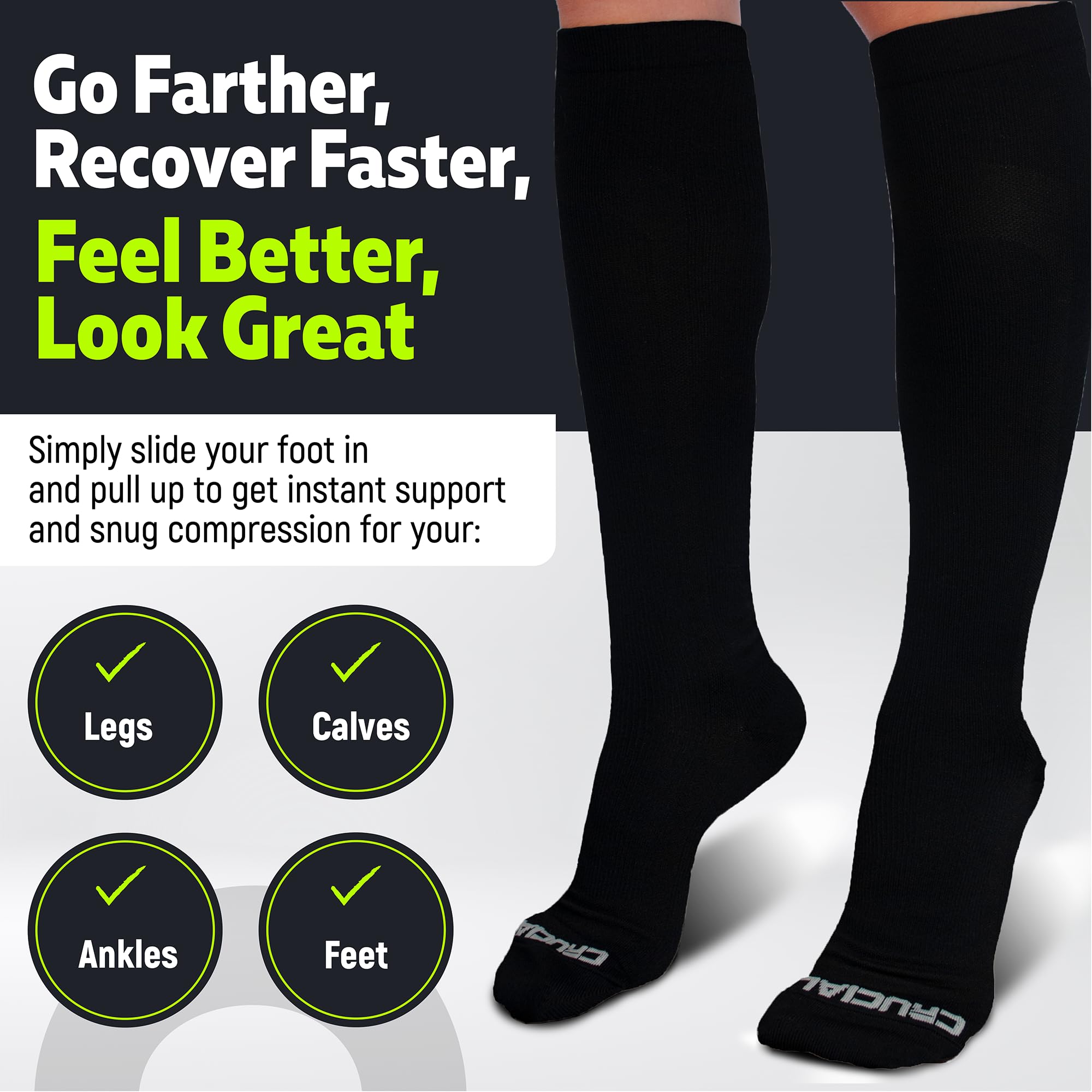 Best Crucial Compression Socks for Men & Women (20-30mmHg) - Running, Athletic, Travel & Work Support - Improve Circulation & Reduce Swelling for Nurses, Athletes & Travelers