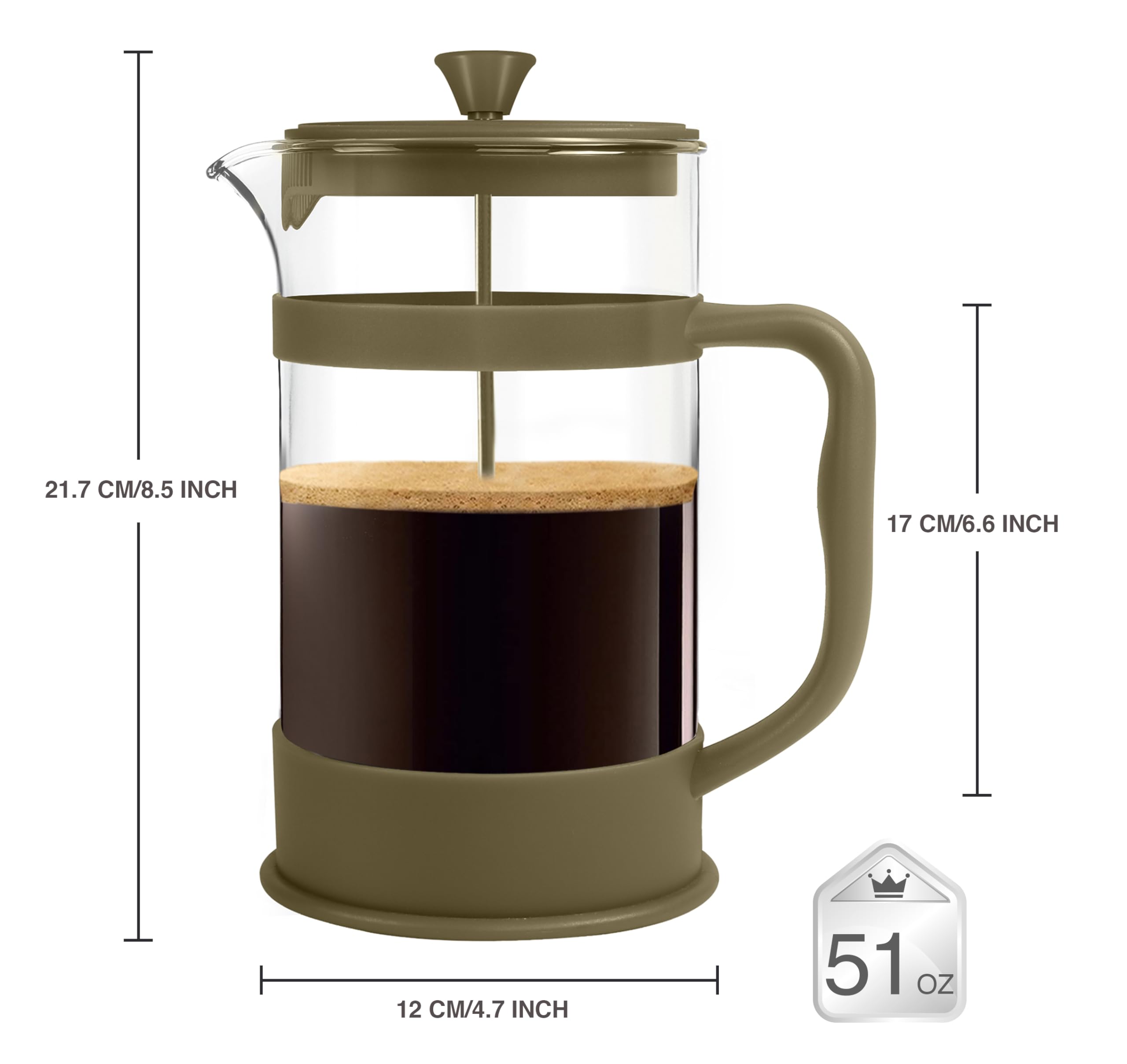 **Utopia Kitchen 51oz (1.5L) French Press Coffee & Tea Maker - Thickened Borosilicate Glass, Heat Resistant, Gold - Perfect for Camping, Travel, Home & Office Use**