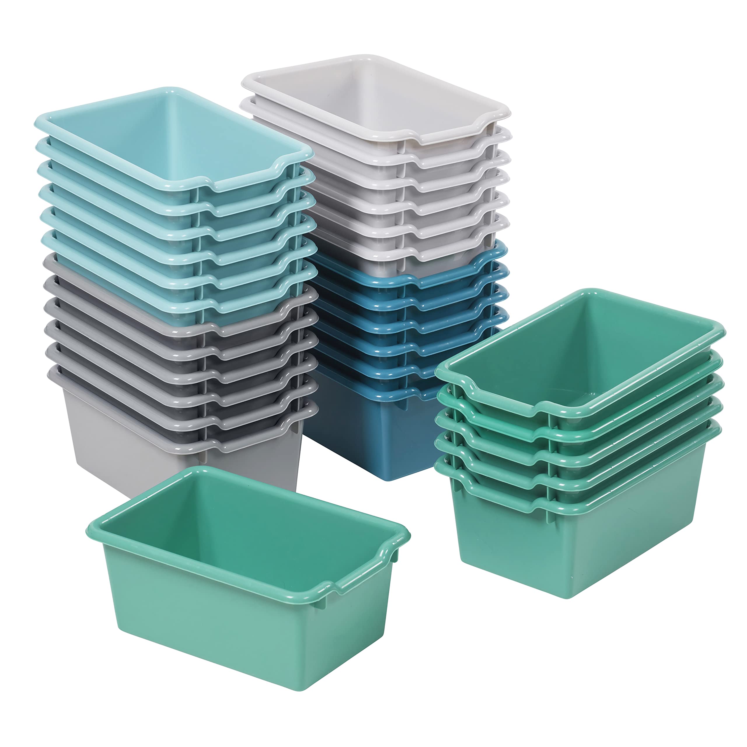MessageStor Scoop-Front Storage Bins - 30-Piece Set of Stackable Plastic Organizers with Easy-Grip Handles for Classroom, Nursery, Playroom & Home Organization - Perfect for Toys, Books & School Supplies Storage