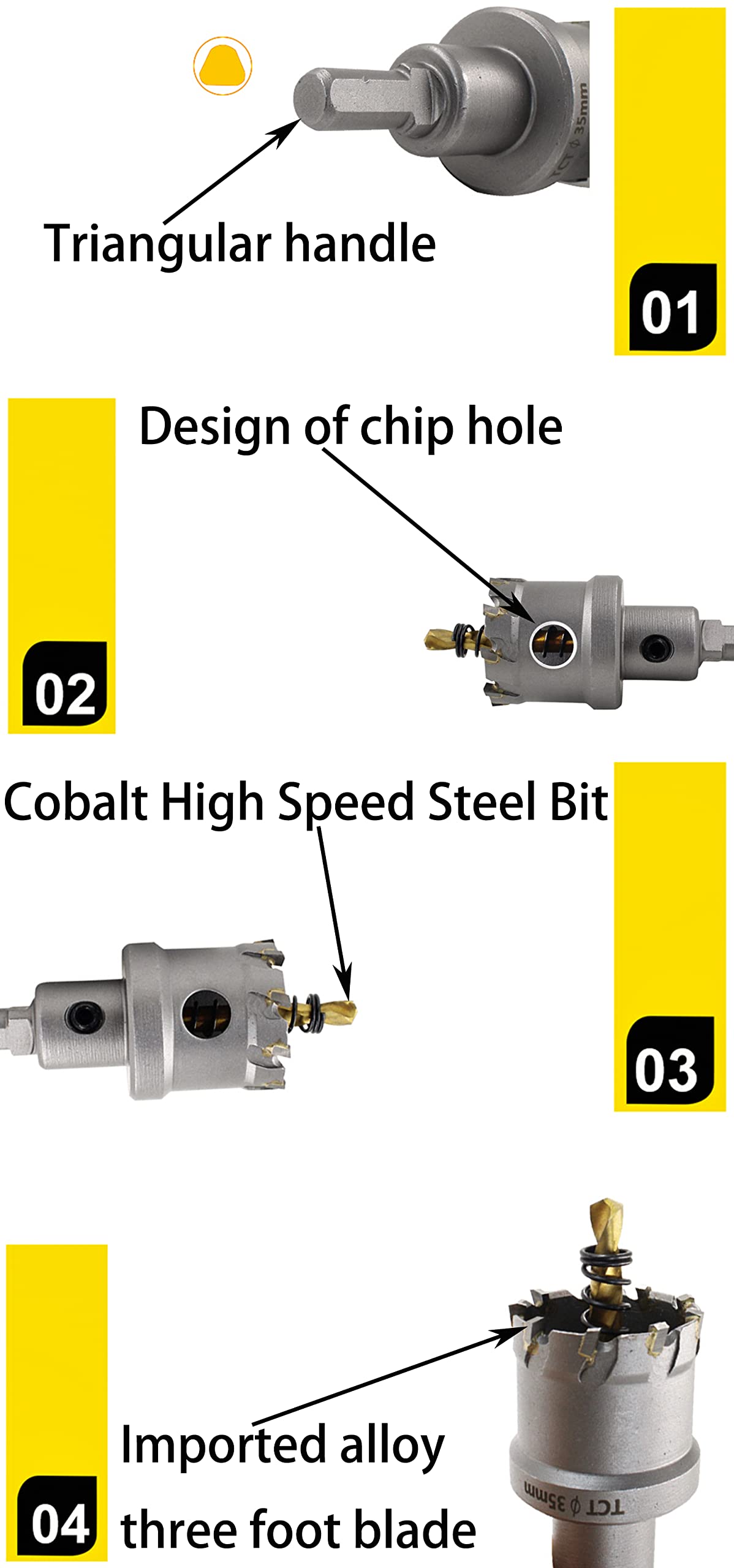 High-Speed Carbide Drill Bit Set - KEWAYO Premium Metal Hole Saw for Iron, Aluminum & Steel Plate - Triple Handle Design for High Hardness Drilling - Perfect for DIY, Construction & Metalworking Projects